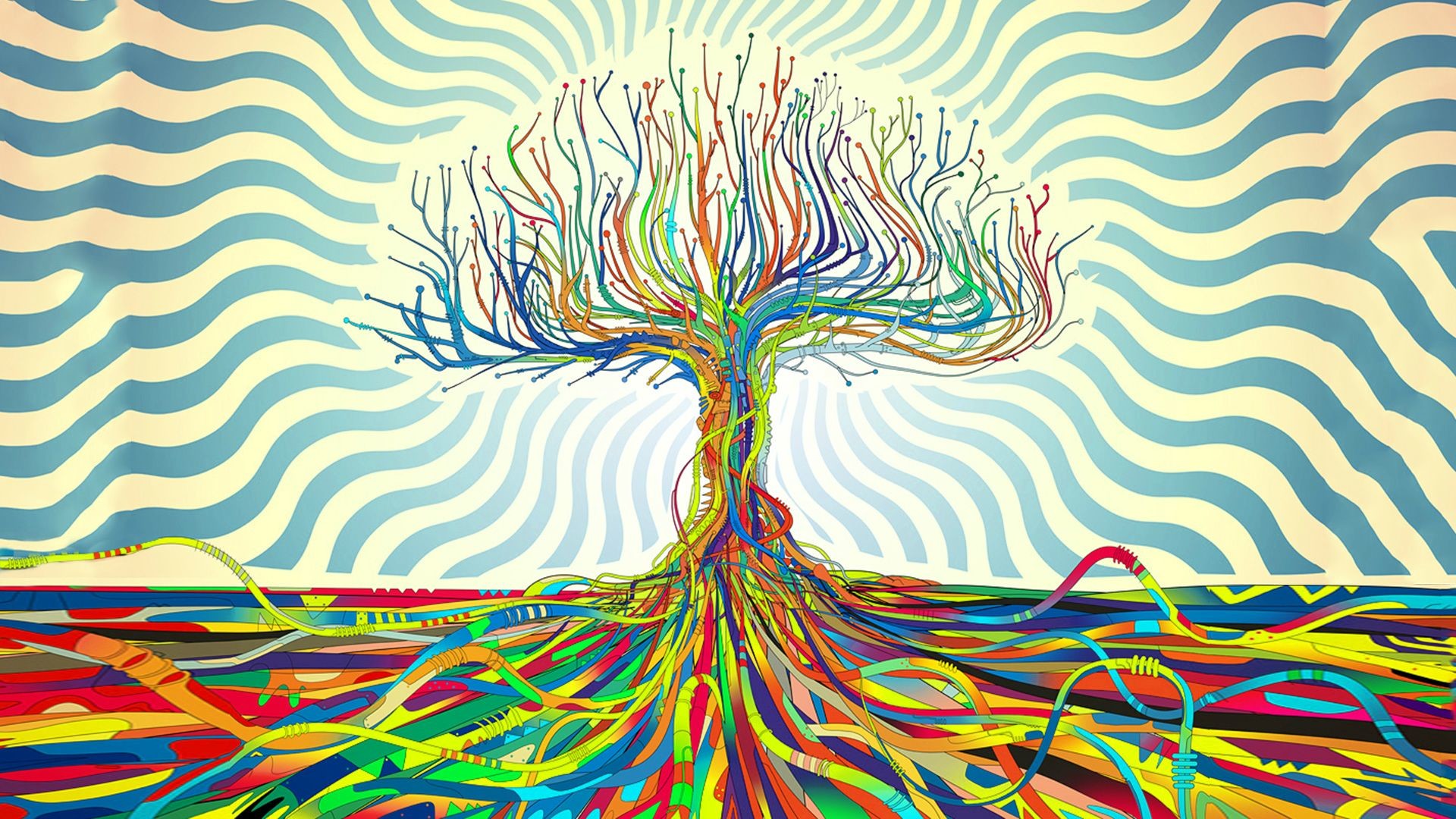 Artistic Colorful Colors Roots Tree 1920x1080