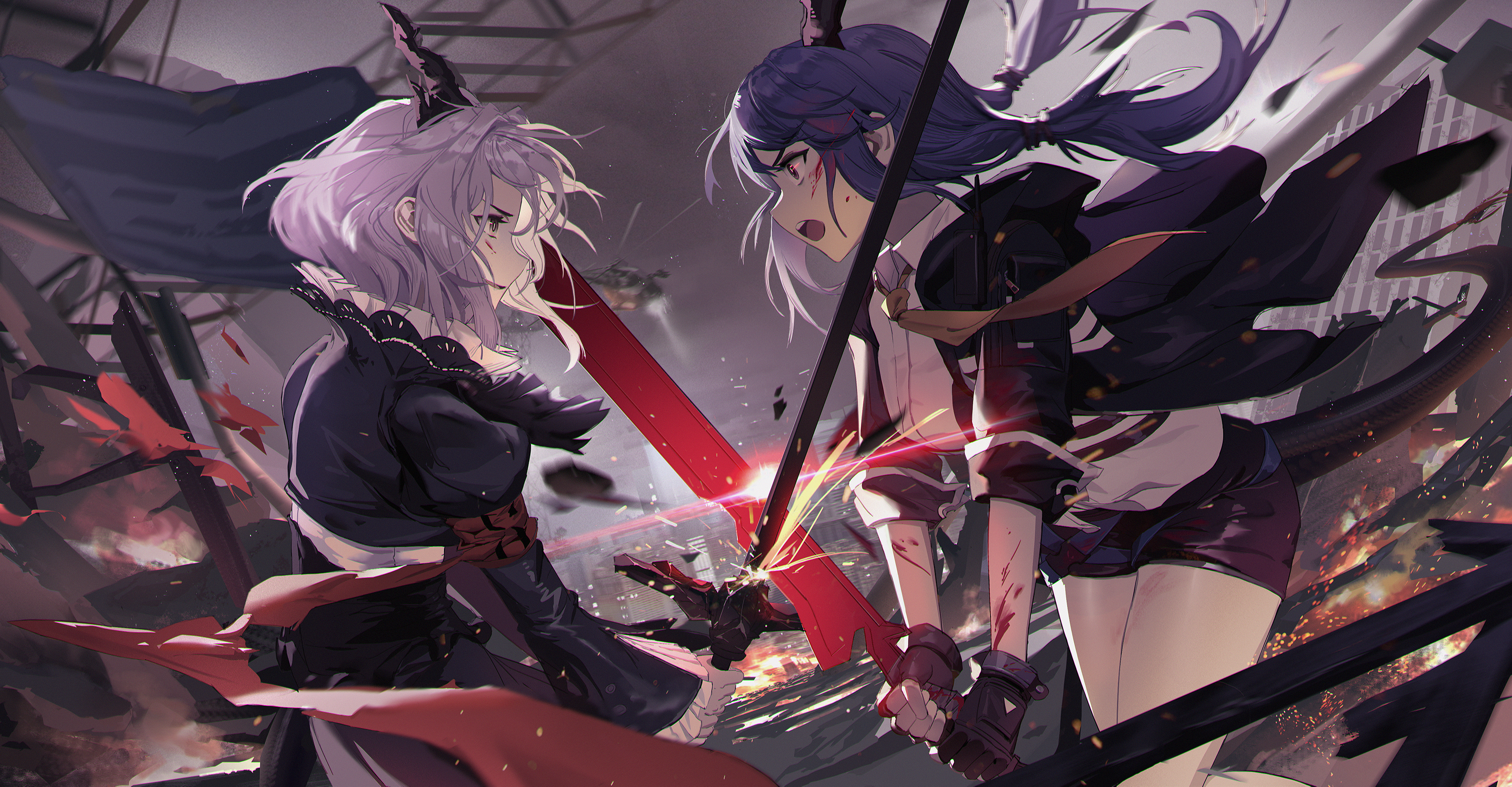 Arknights Video Games Talulah Arknights Chen Arknights Horns Sword Tail 3000x1561