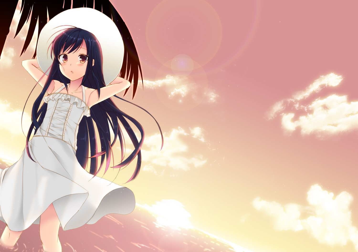 Anime Blush Cloud Dress Girl Hat Kuroyukihime Accel World Sky Sunset White Dress 1500x1057