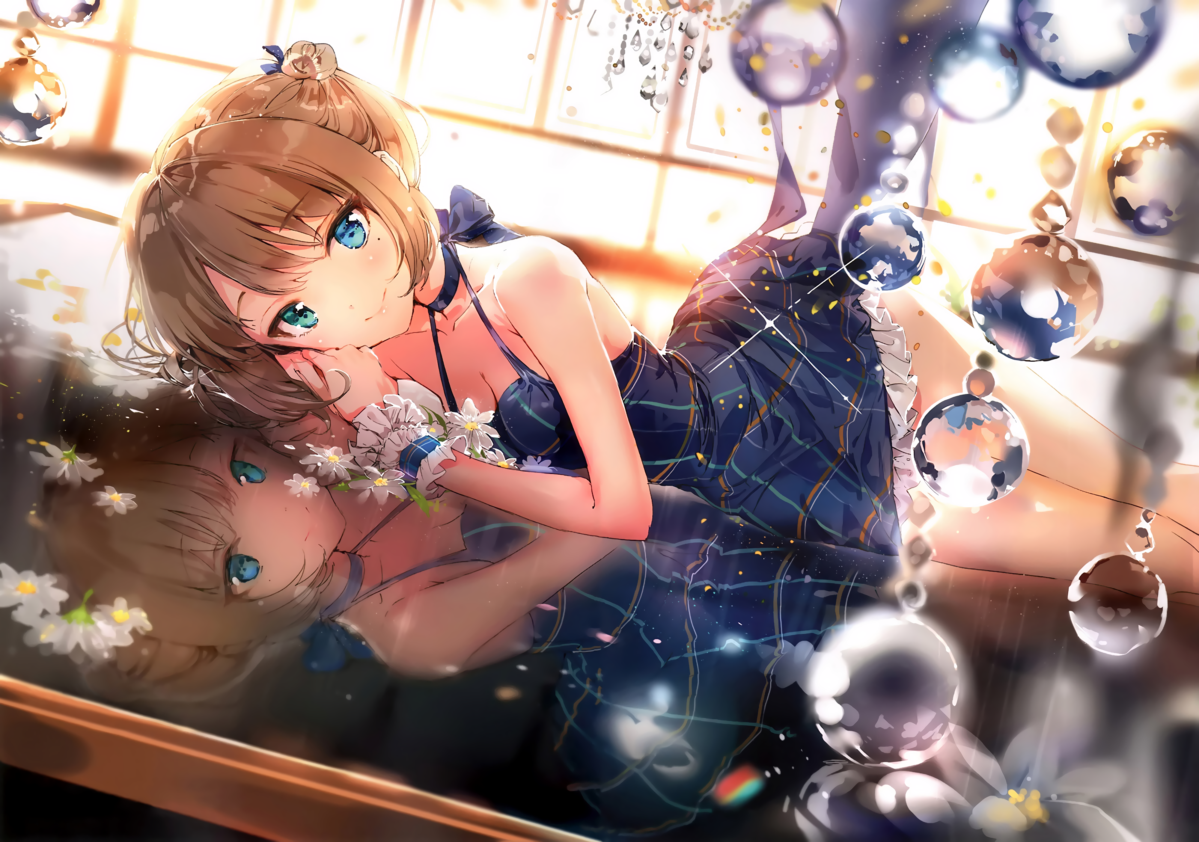 Kaede Takagaki IDOLM STER Cinderella Girls Short Hair Blonde Dress Bow Clothing Blue Eyes Blush Smil 4000x2810