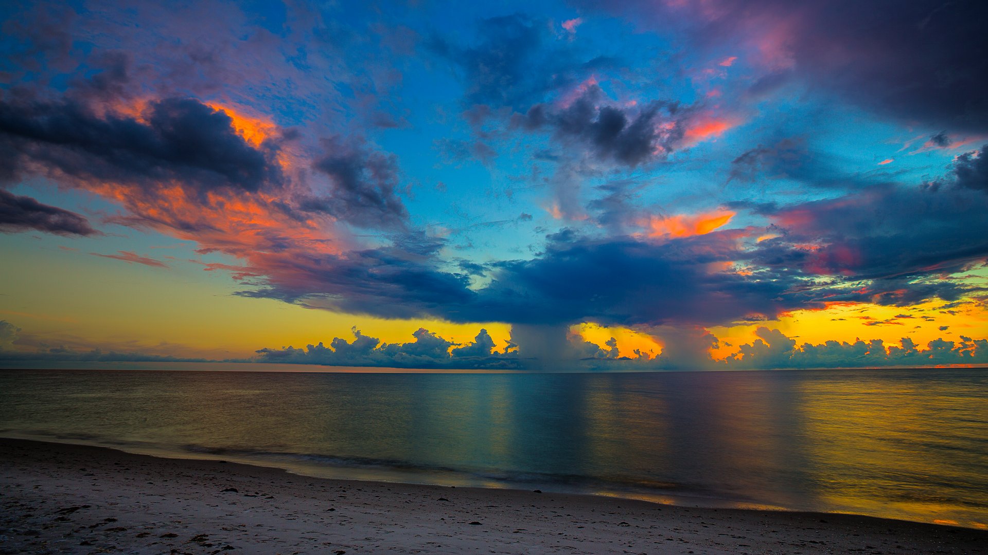 Beach Blue Cloud Florida Gold Horizon Nature Ocean Sky Sunset 1920x1080