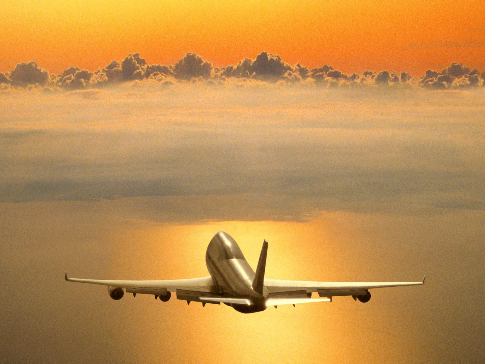 Airplane Cloud Jet Silver Sky Yellow Orange Color 1600x1200