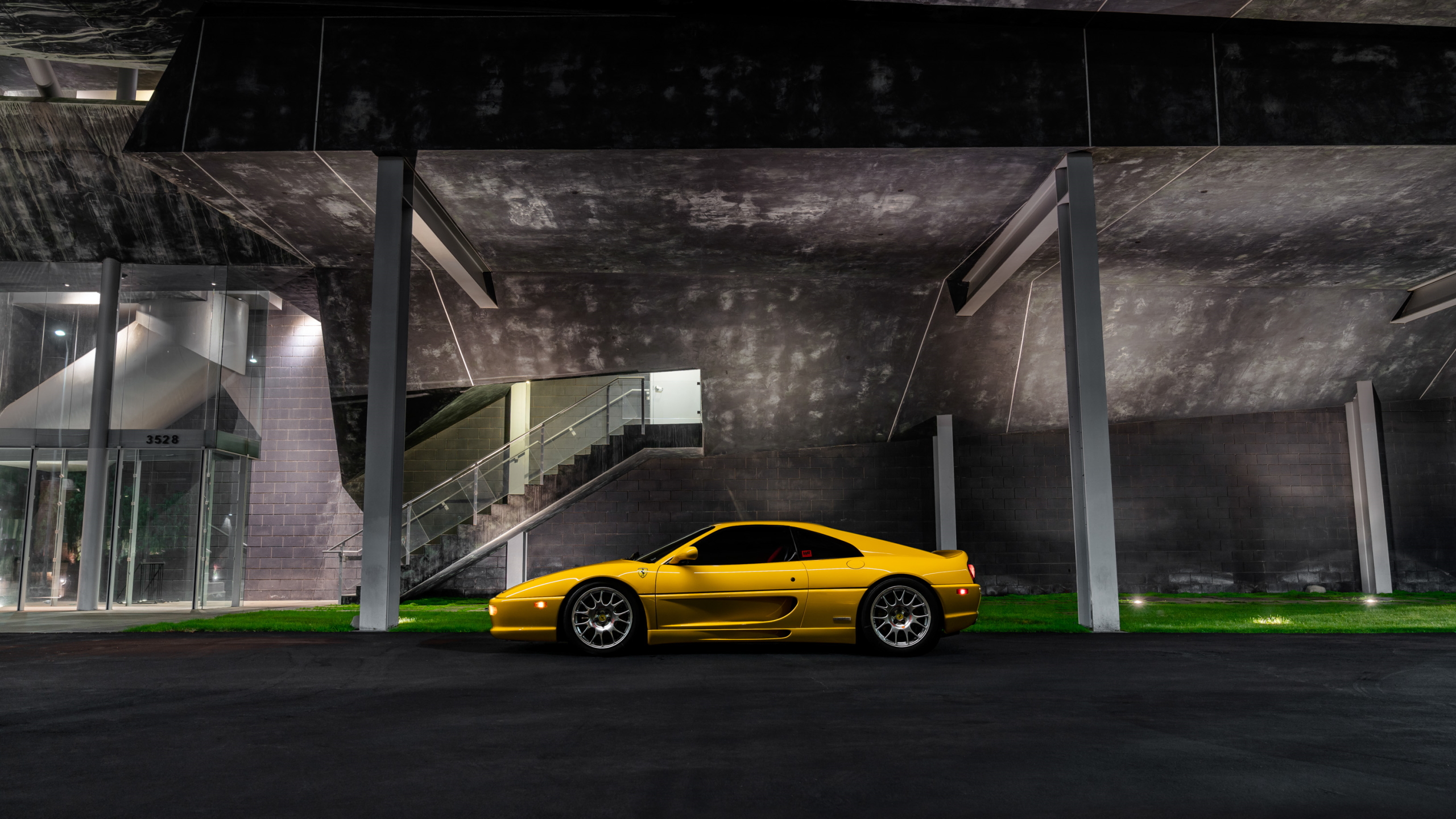 Ferrari F355 Yellow Cars Italian Cars Night 2560x1440