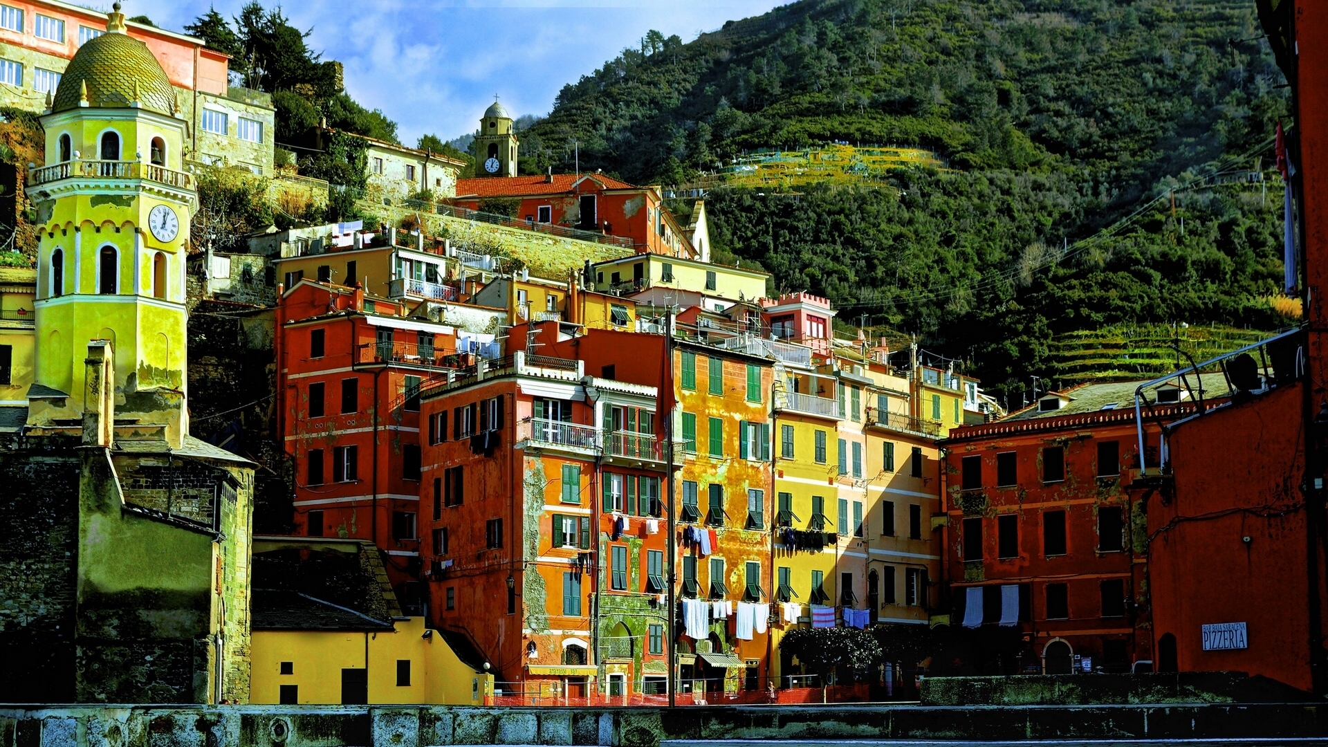 Colorful Colors House Italy Mountain Vernazza 1920x1080