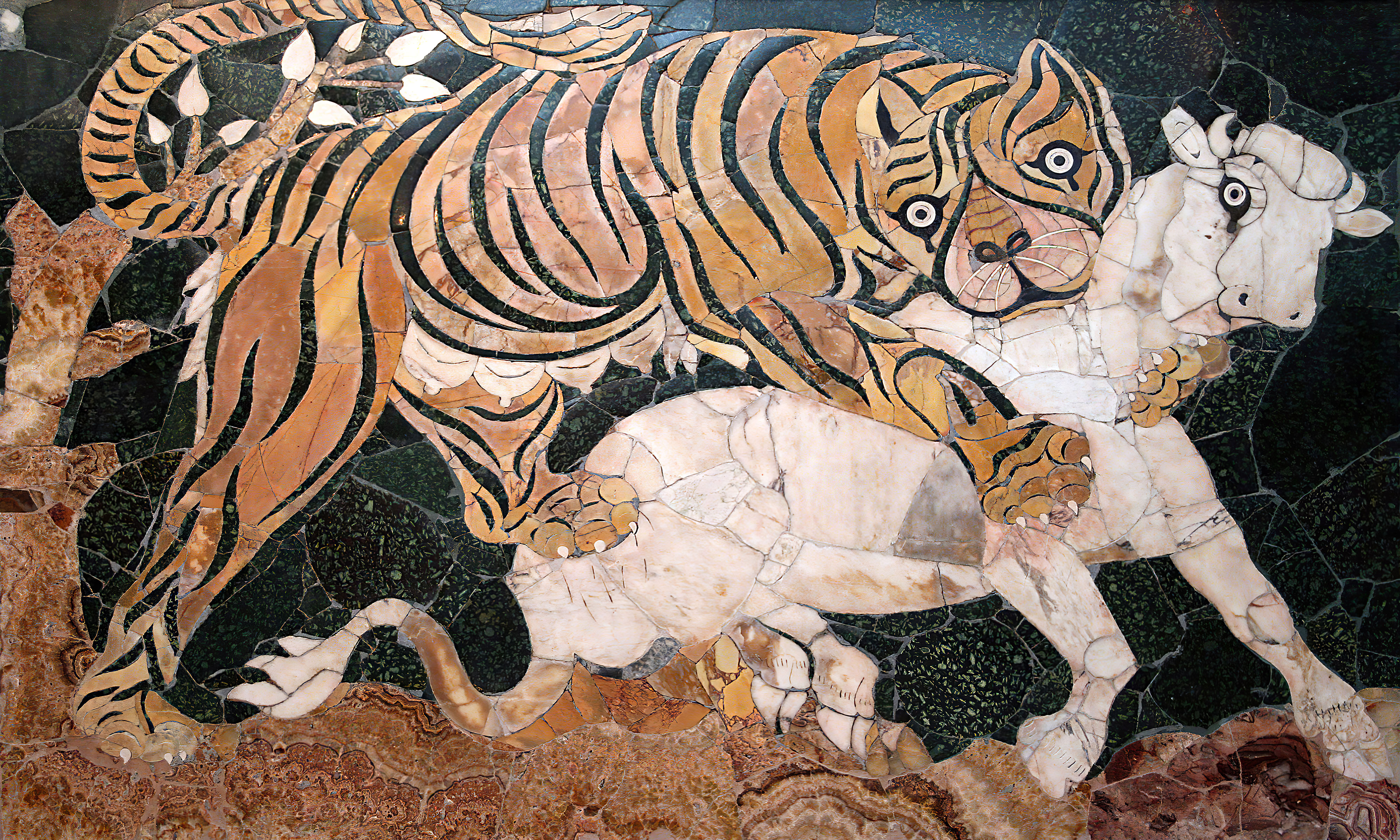 Marble Art Installation Calf Lion Basilica Of Junius Bassus Tiger Attacking A Calf Rome 4000x2400