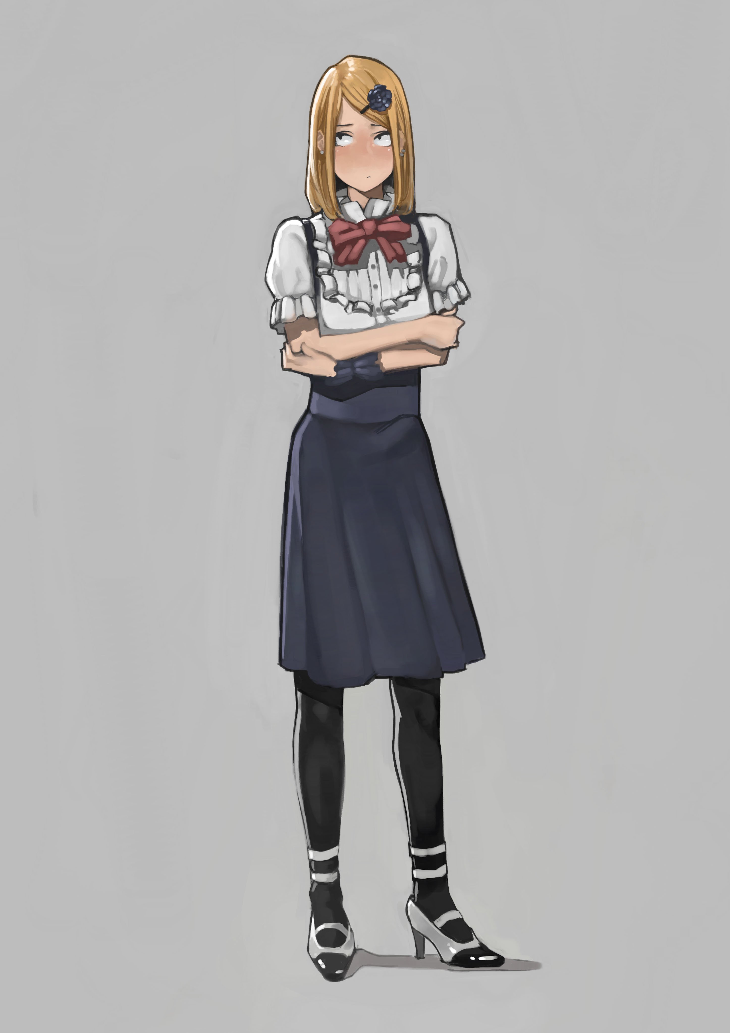 Dagashi Kashi Vertical Alternate Costume Waitress Long Hair Blond Hair Long Skirt Blushing Embarrass 2893x4092