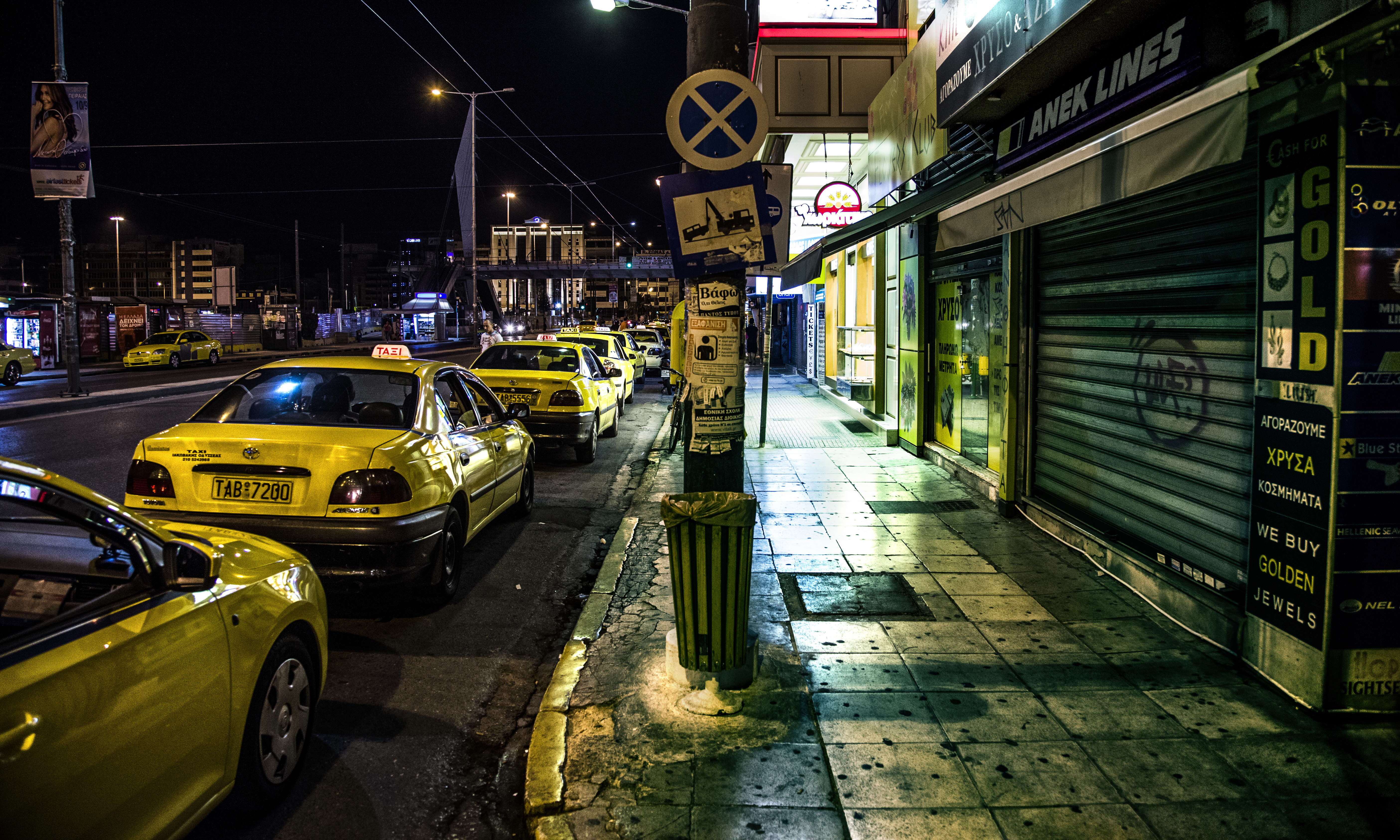 City Greece Night Taxi Yellow 5616x3370
