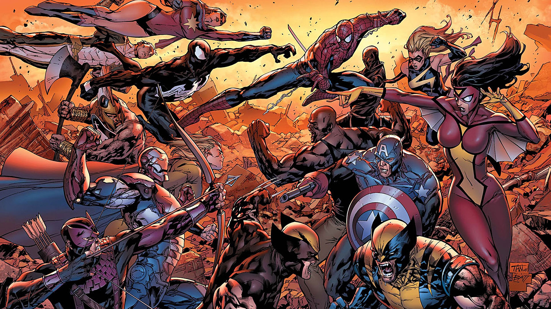 Captain America Captain Marvel Hawkeye Iron Man Ms Marvel Spider Man Spider Woman Venom Wolverine 1920x1080