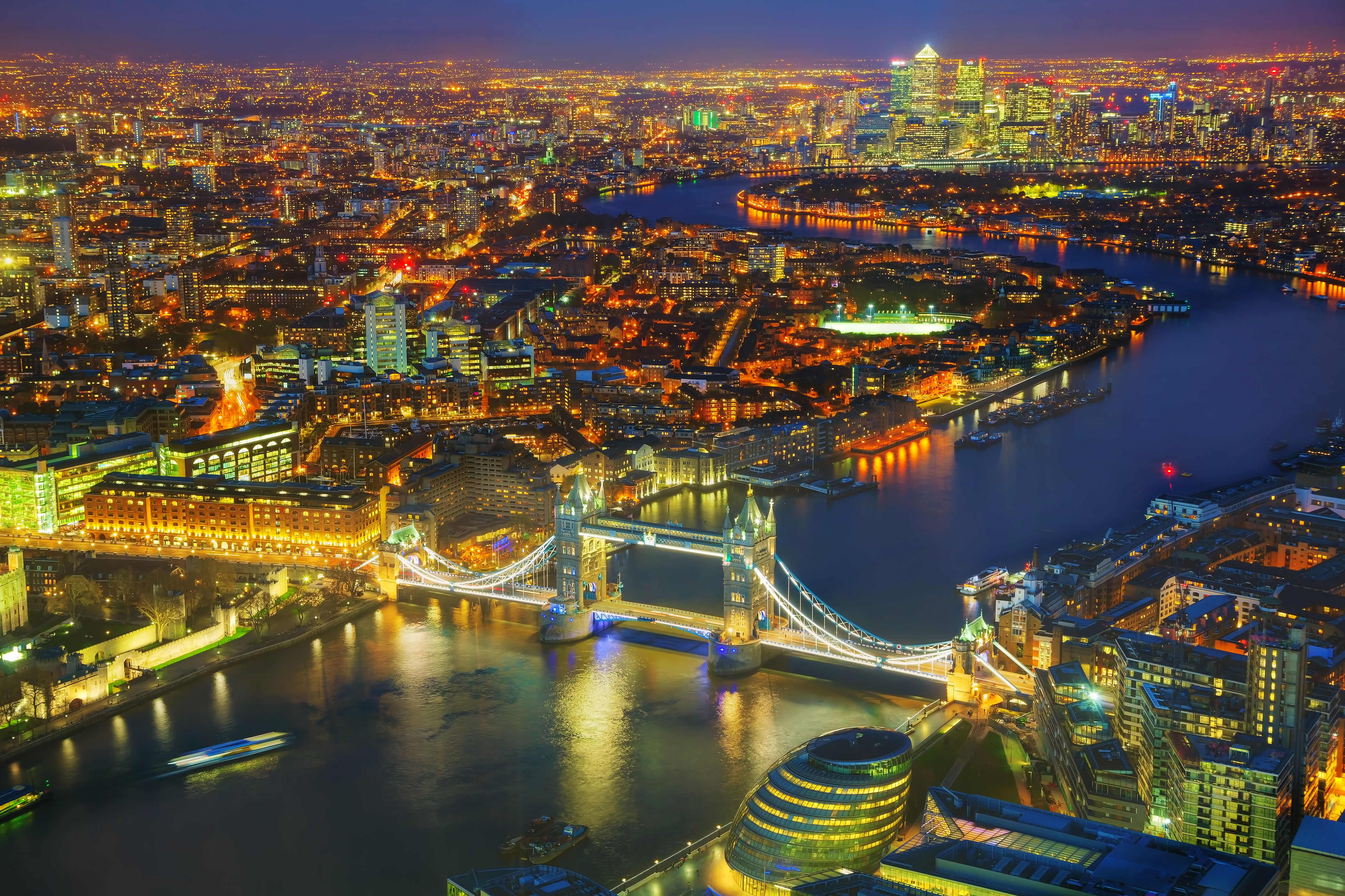 London City Cityscape Thames River Tower Bridge United Kingdom Night Light Building 4203x2800