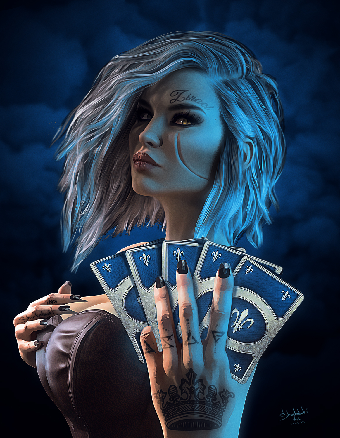 Ciri Cirilla The Witcher The Witcher 3 Wild Hunt Gwent Cards Blue Hair Games Posters Digital Art Sho 1163x1500