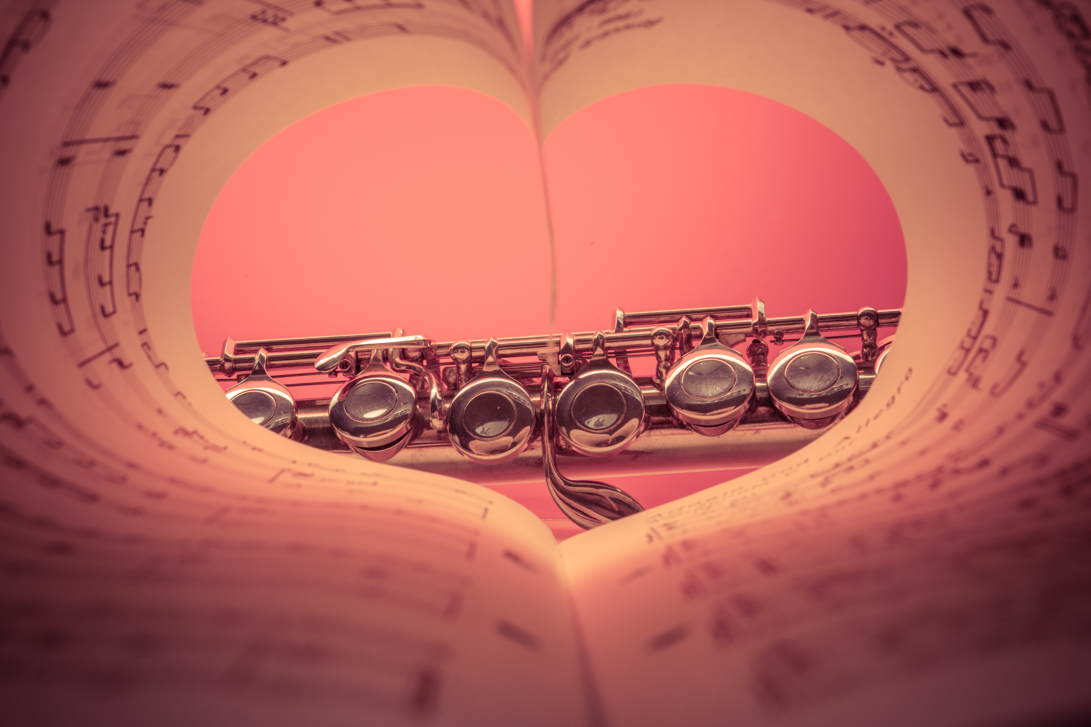 Artistic Flute Heart Instrument Music Pink Sheet Music 3500x2333