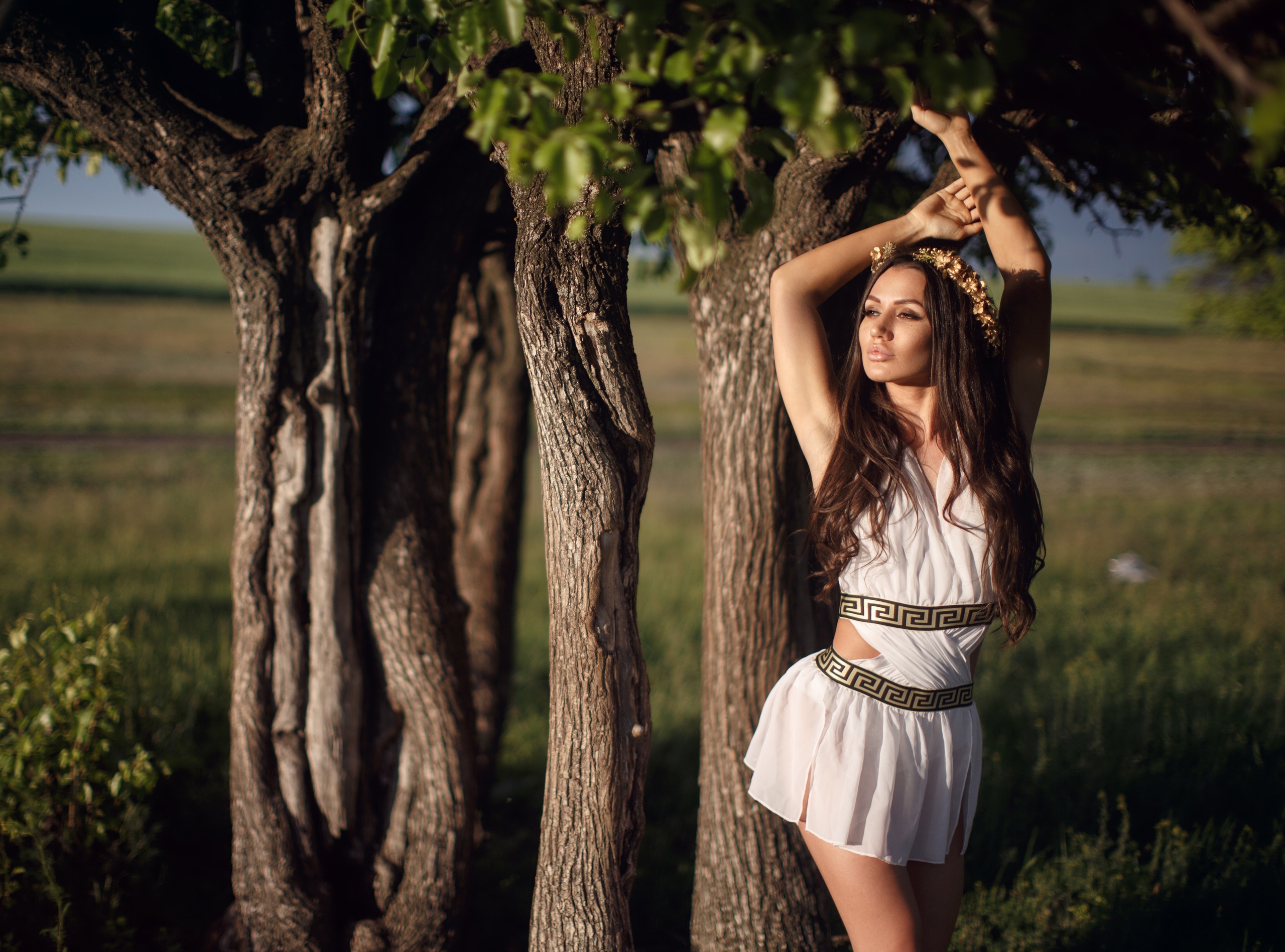 Sergey Sorokin Fantasy Girl Arms Up Women Model Trees Standing Women Outdoors Fake Lips 2560x1897