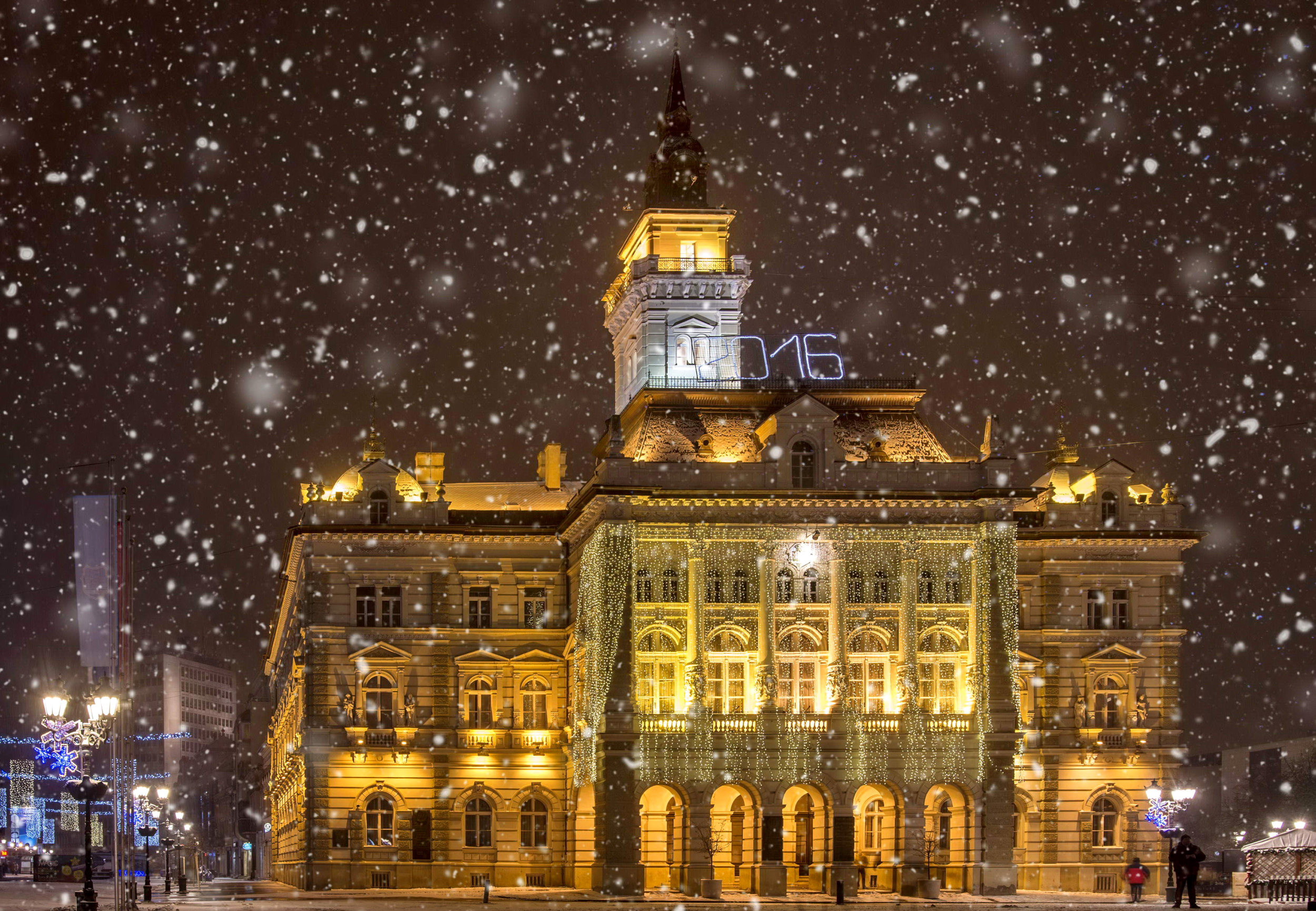City Cityscape Man Made Novi Sad Serbia Snowfall Winter 2500x1730