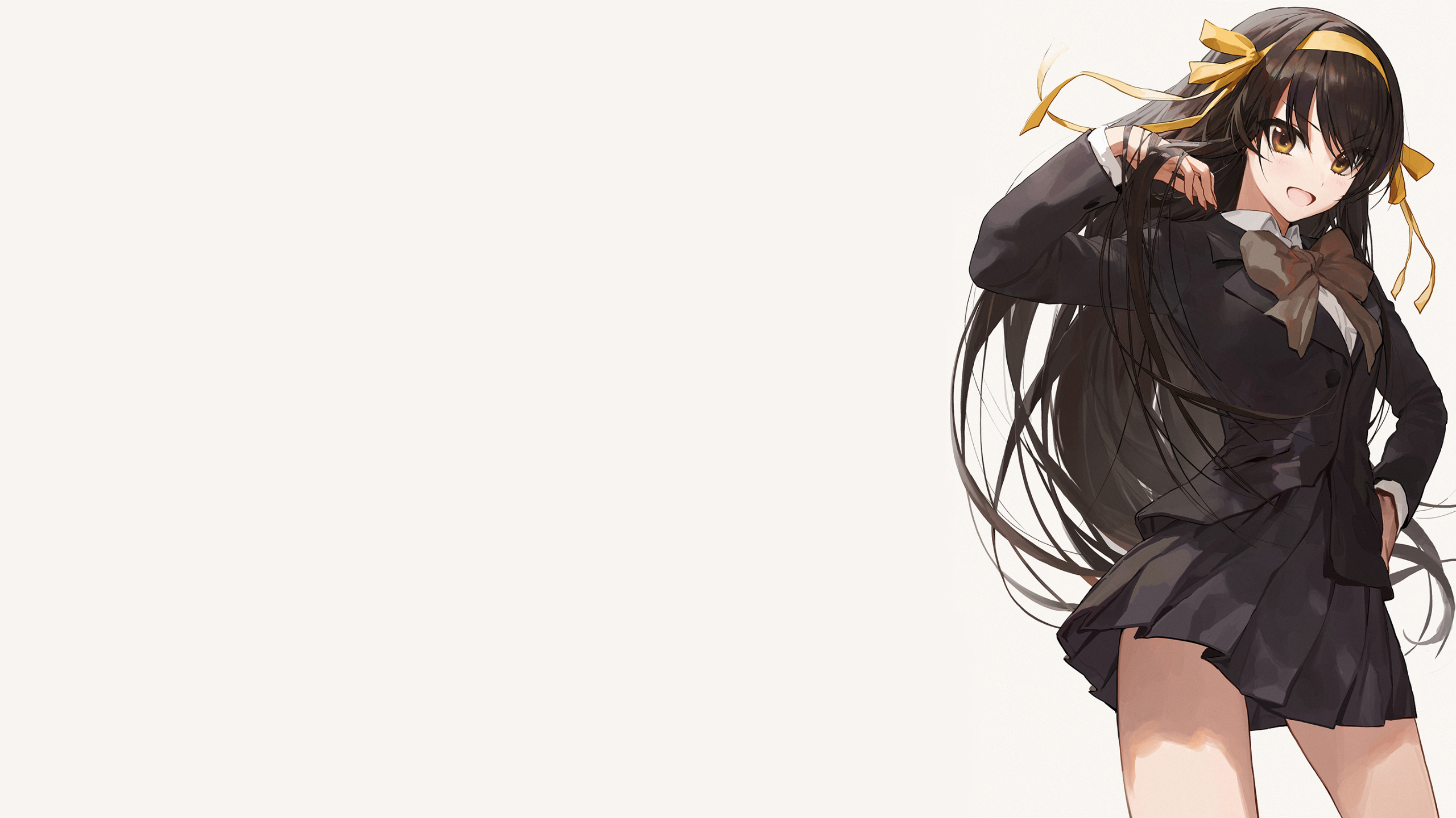 The Melancholy Of Haruhi Suzumiya Suzumiya Haruhi Long Hair Anime Anime Girls Hair Ribbon School Uni 2560x1440