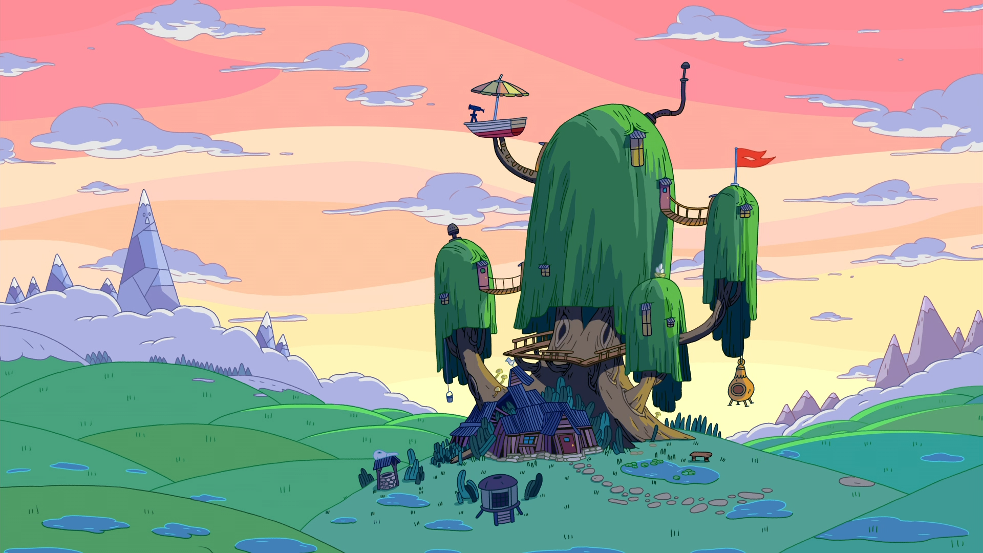 Adventure Time Tree House Nature Mountains 1920x1080
