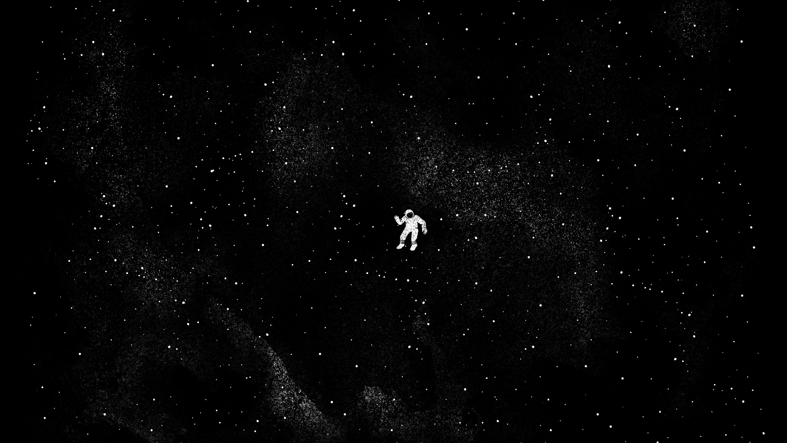Astronaut Floating Monochrome Space Stars Nebula 2560x1440