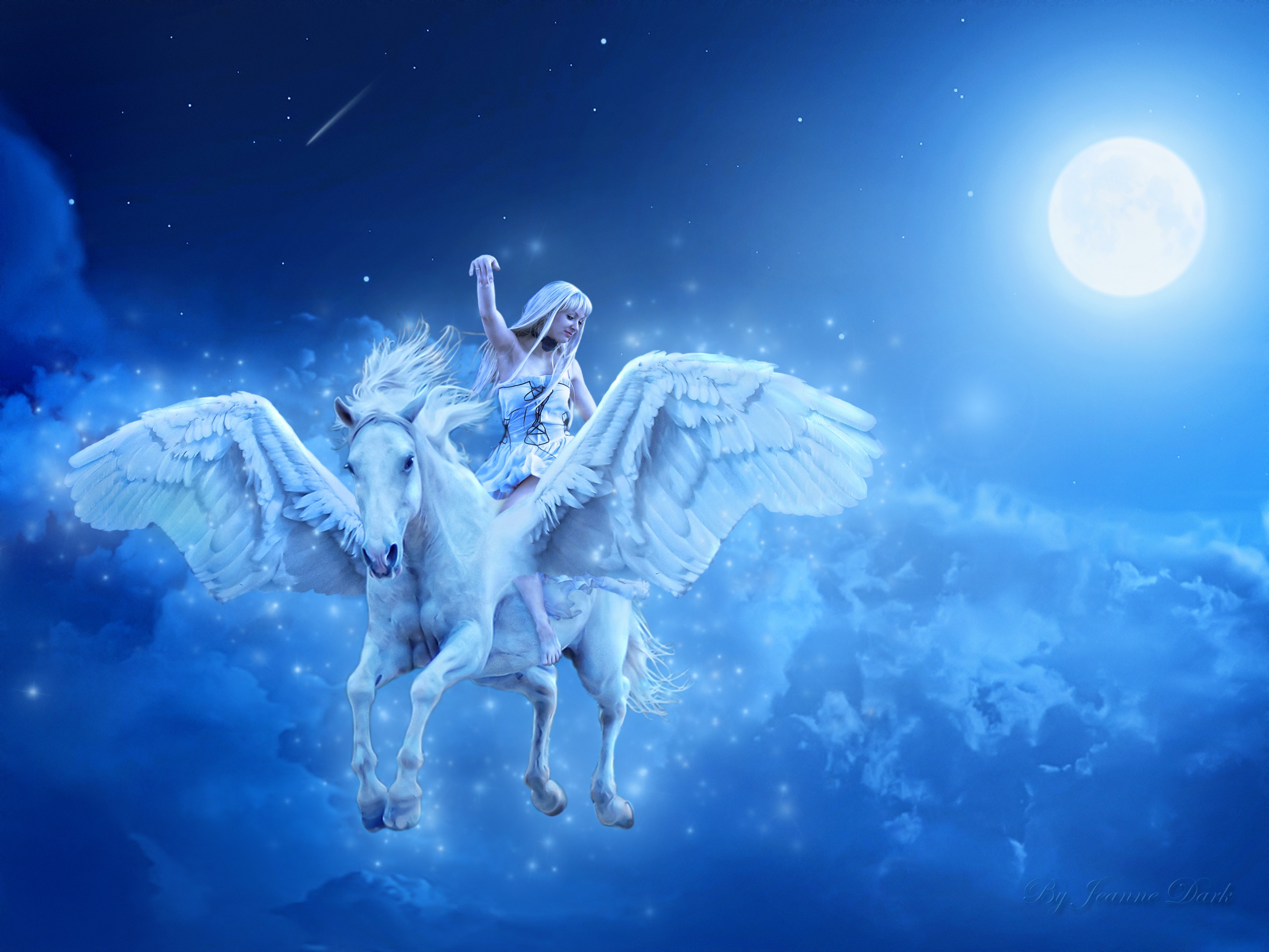 Animal Blue Fantasy Girl Moon Pegasus 2560x1920