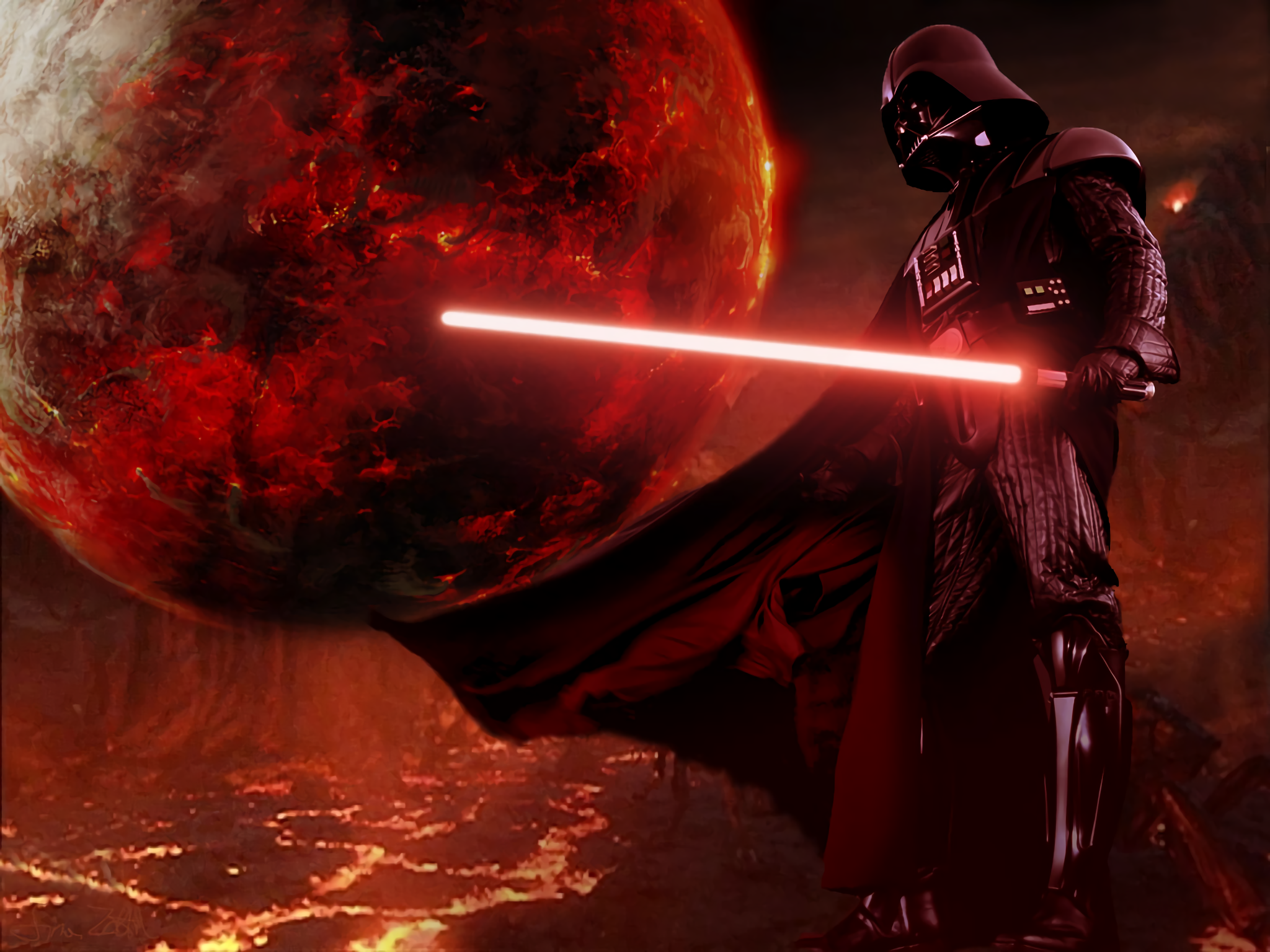 Cape Darth Vader Helmet Lightsaber Man Planet Red Lightsaber Sith Star Wars Star Wars 2048x1536