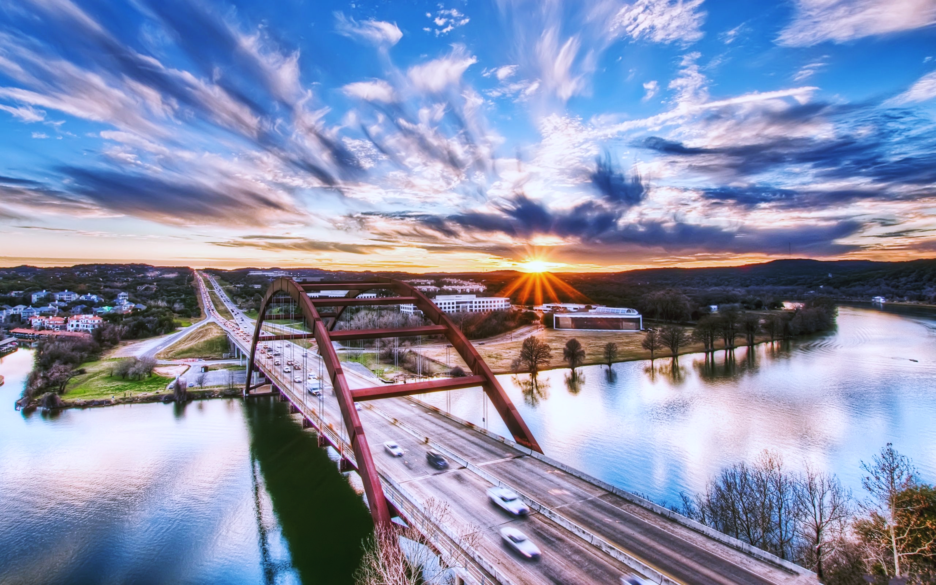 Bridge USA Texas River Road Sunset Highway 3840x2400