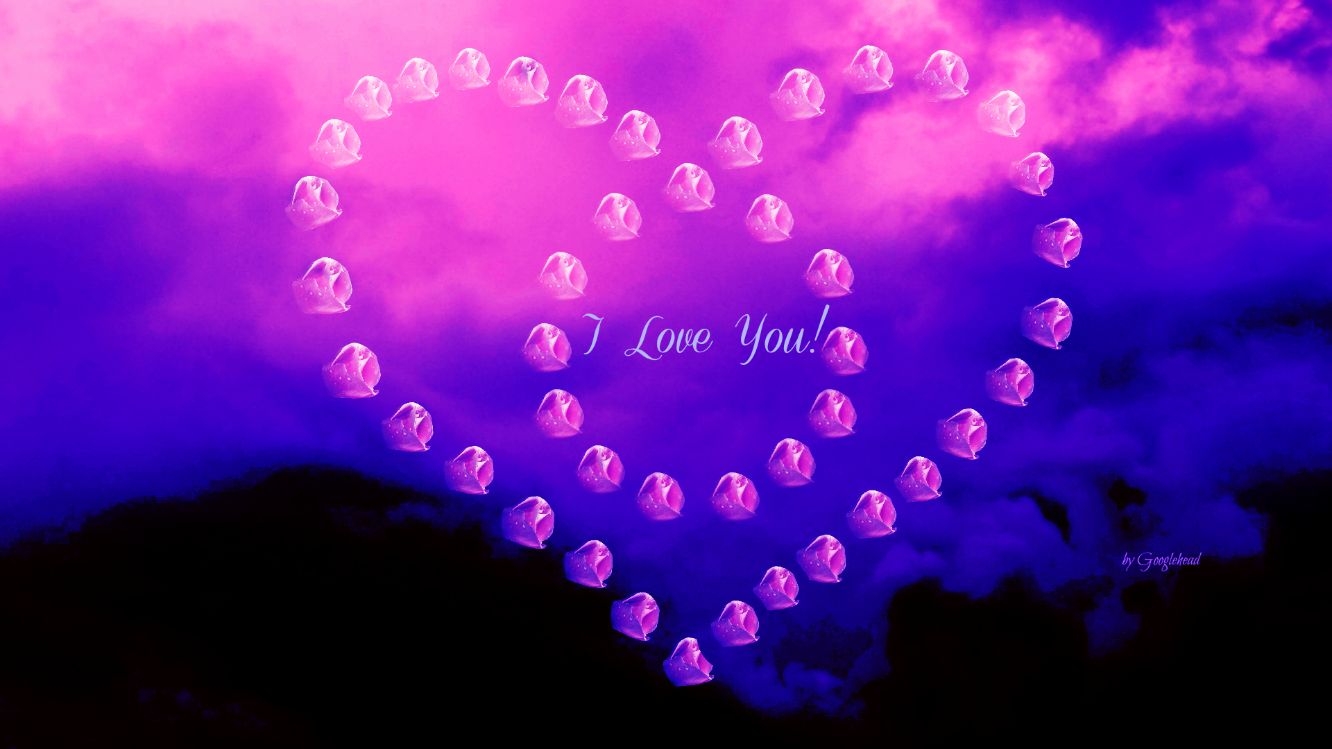 Holiday Valentines Day Rose Pink Heart Purple Sky Love 1920x1080