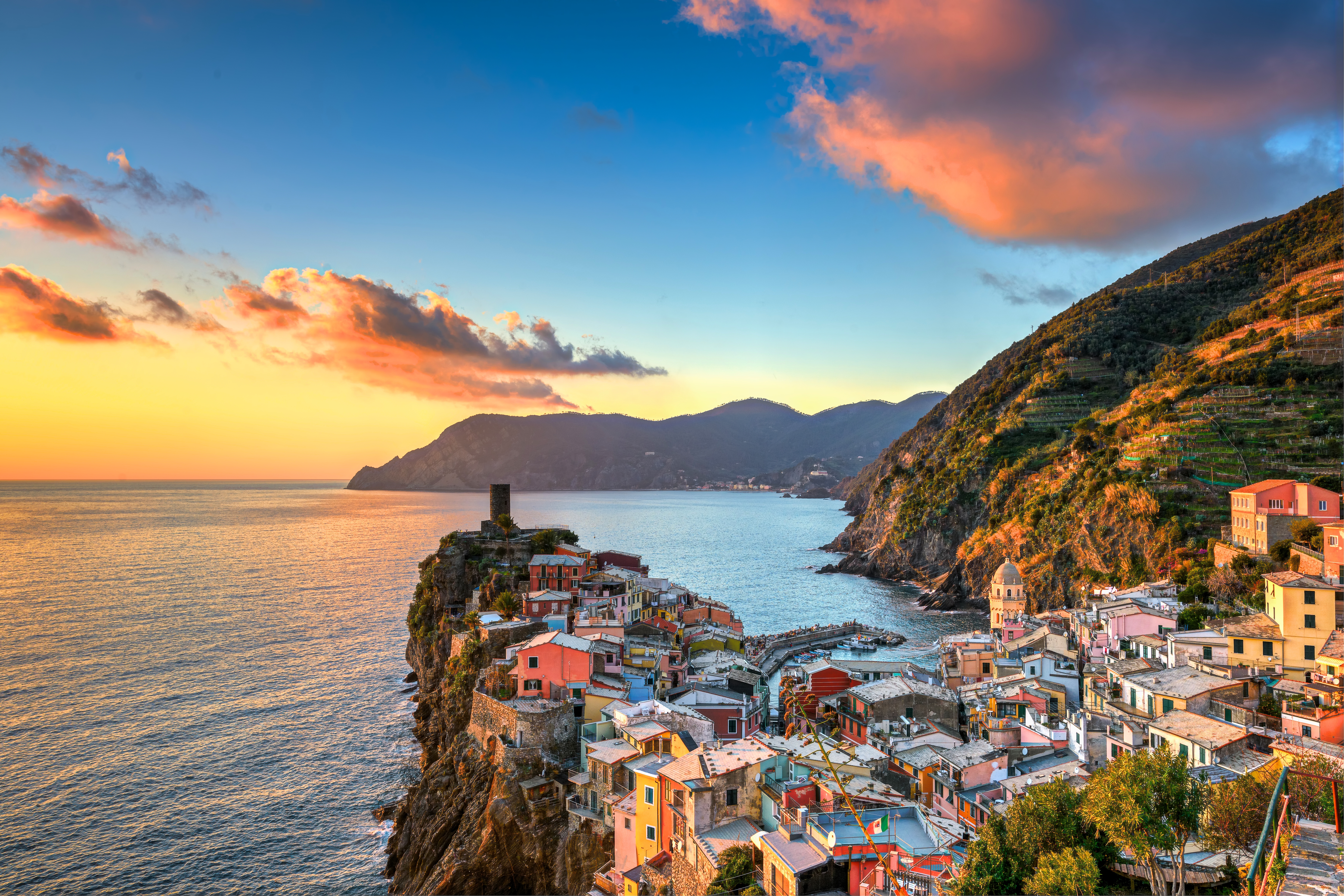 Cinque Terre Liguria Italy Coast Sunset Village 7284x4856
