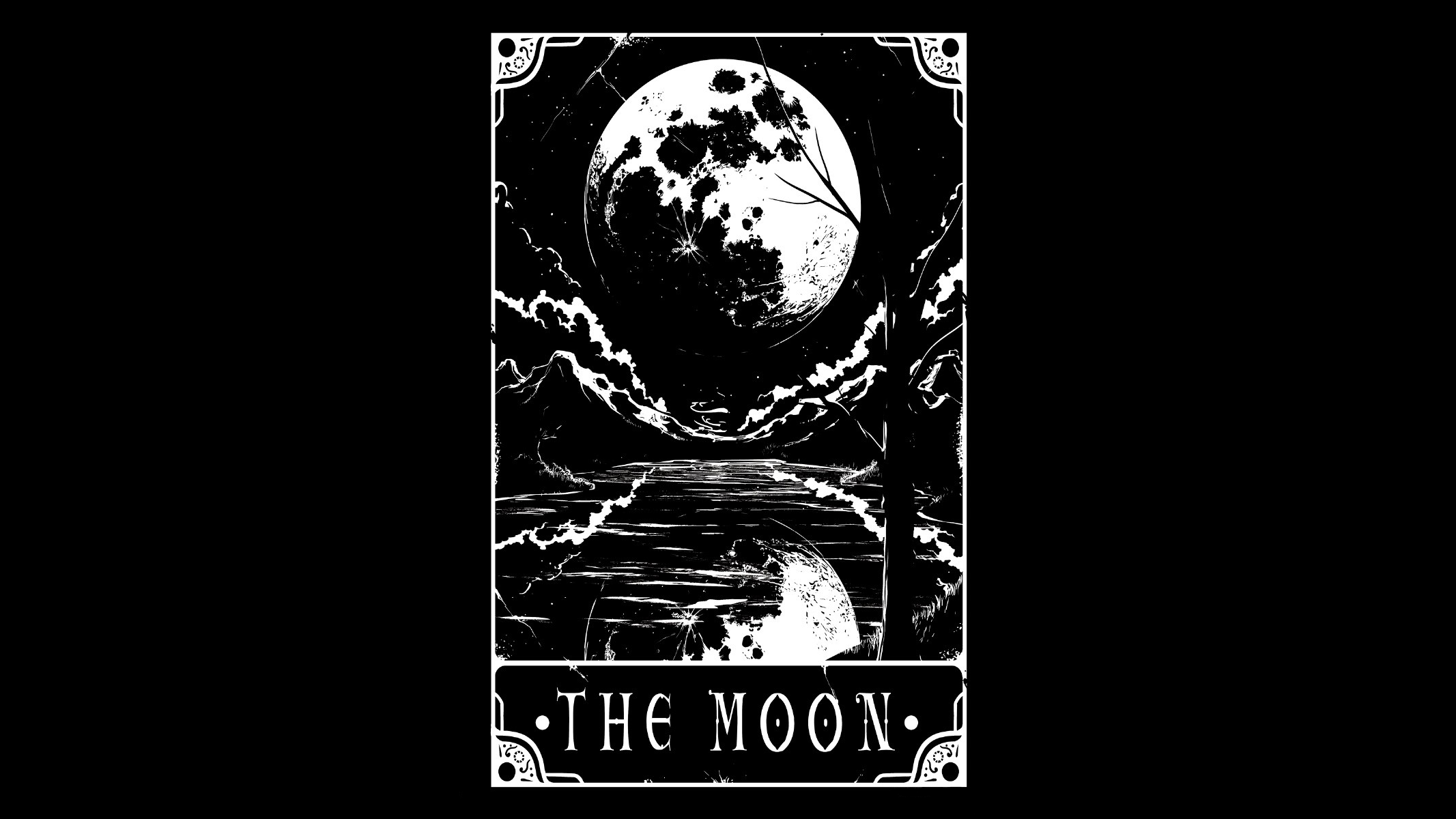 Monochrome Simple Background Occultism Tarot Moon Lake Reflection Text Jojos 2133x1200
