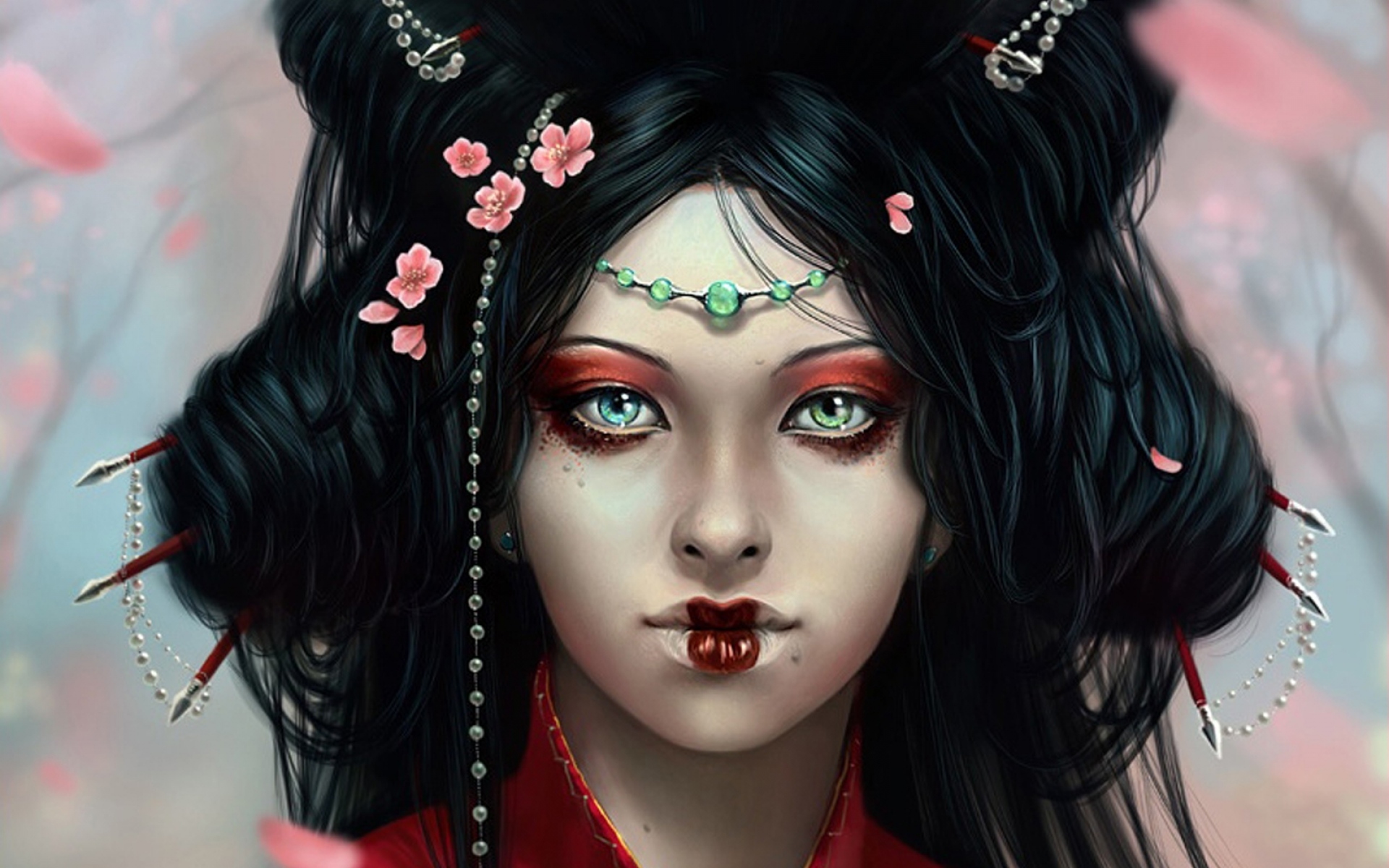 Fantasy Geisha Girl Heterochromia Woman 1920x1200