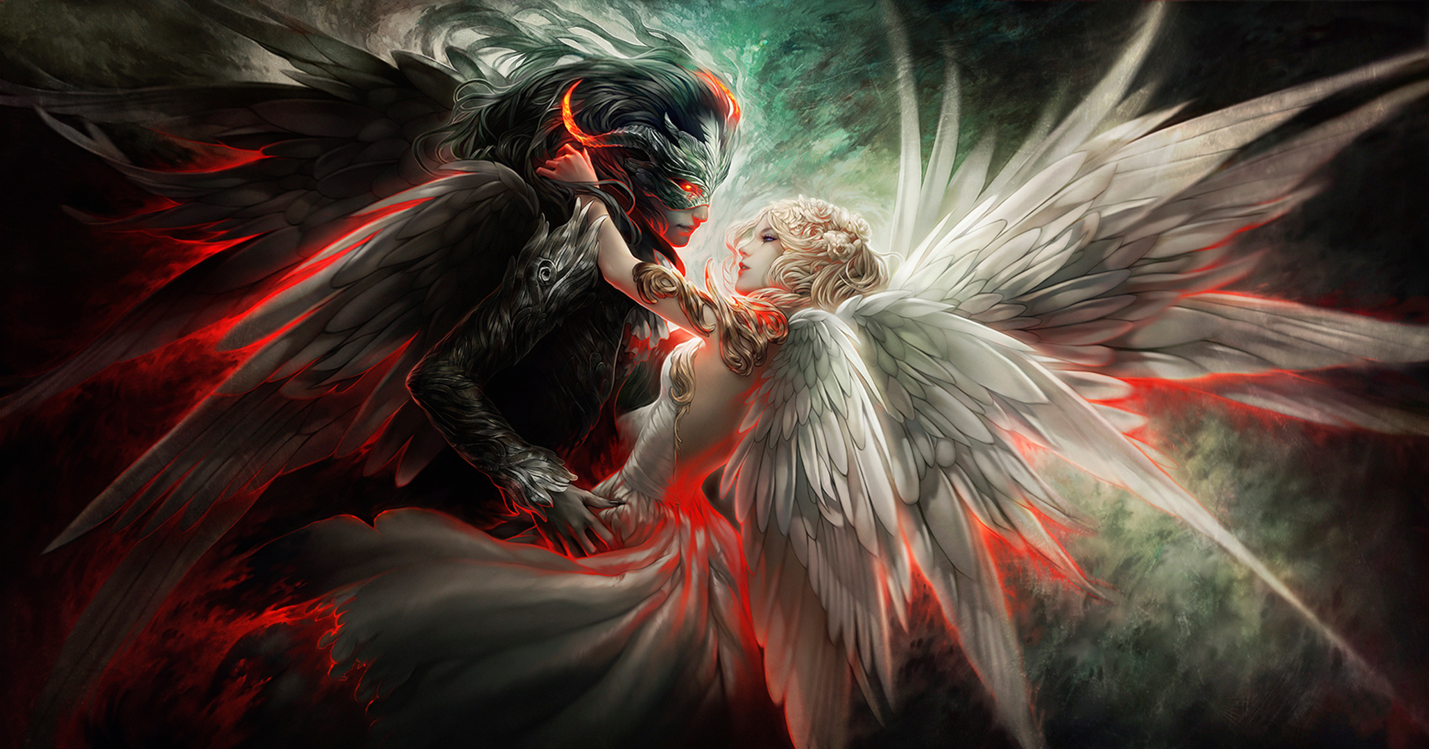 Angel Demon Man Woman Love Couple Wings Good Vs Evil 2060x1080