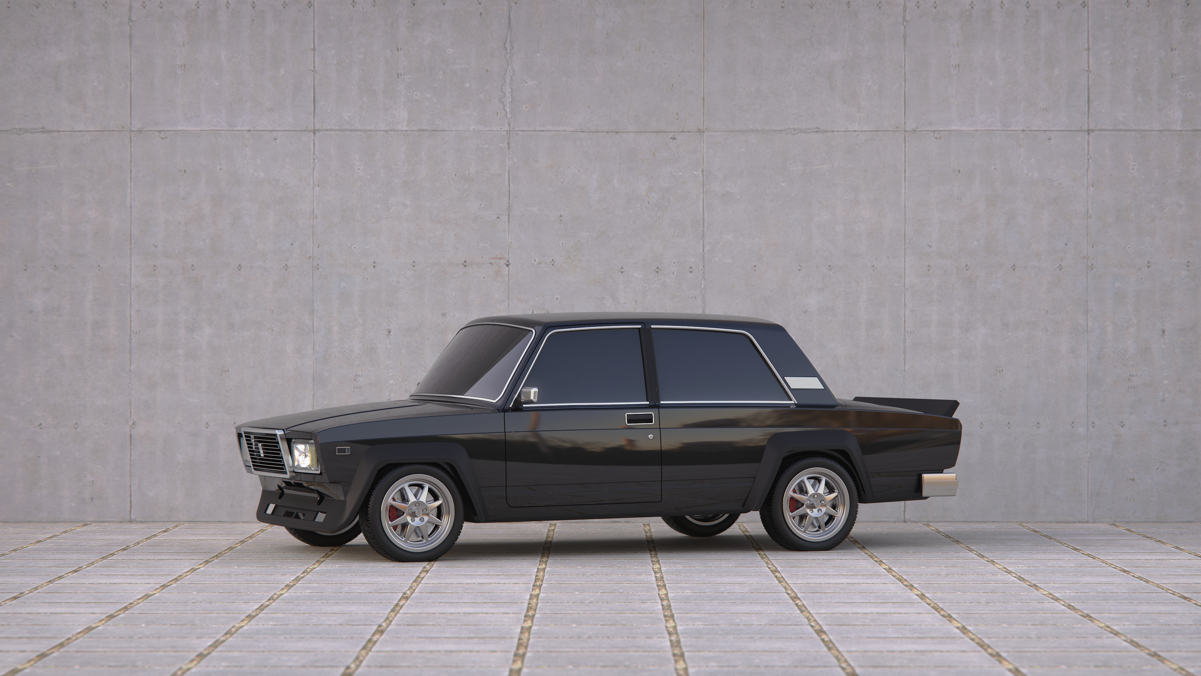 CGi Digital Art Render Rendering LADA Lada 2107 Concrete Black Soviet Union Car Vehicle 3840x2160