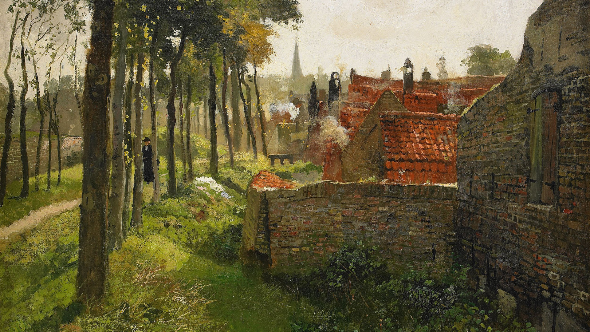 Nature Landscape Building Old Building Painting Classic Art Frits Thaulow Trees House Priest 1920x1080
