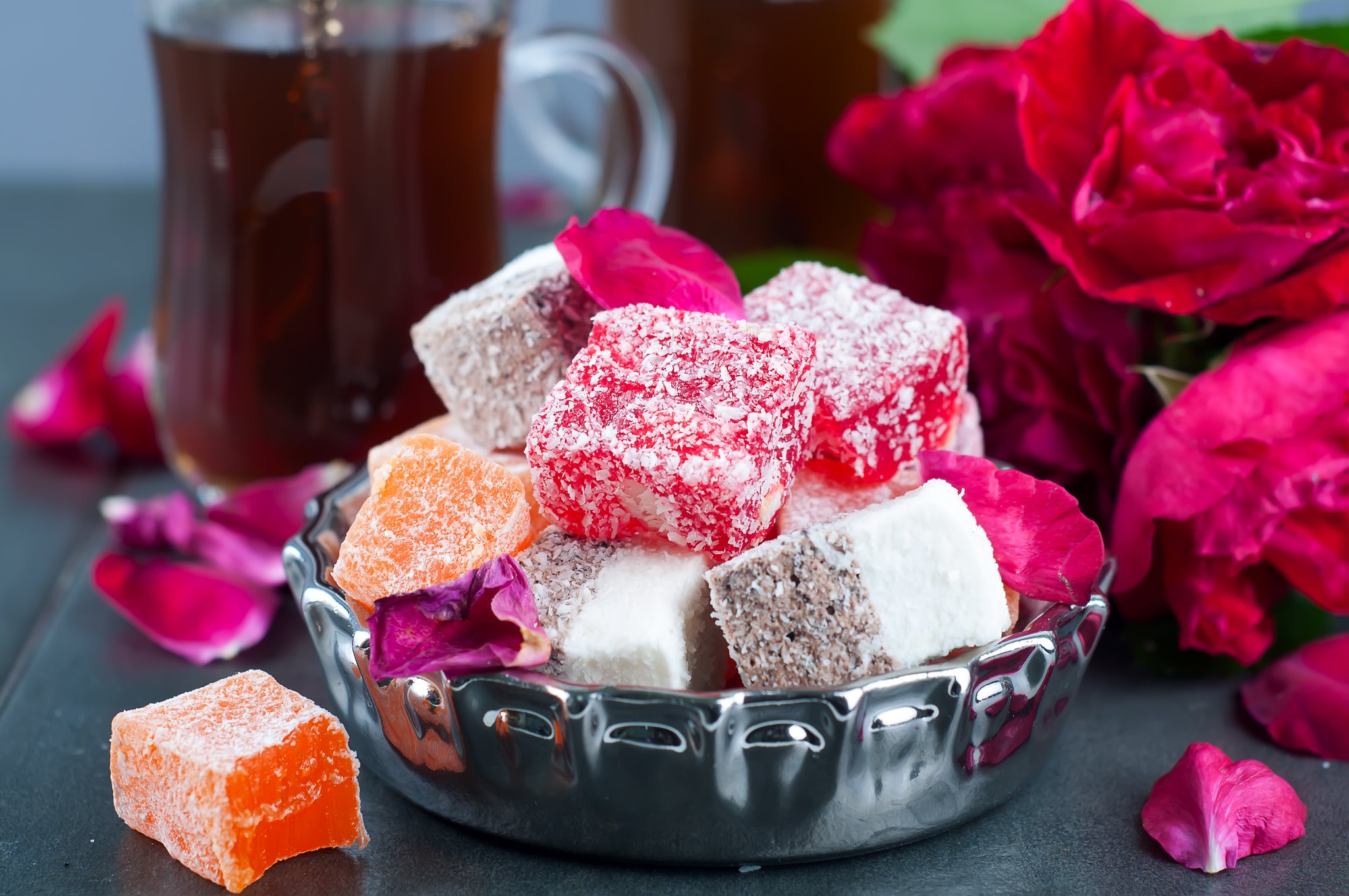 Tea Flowers Food Sweets Colorful Turkish Delight 2048x1360