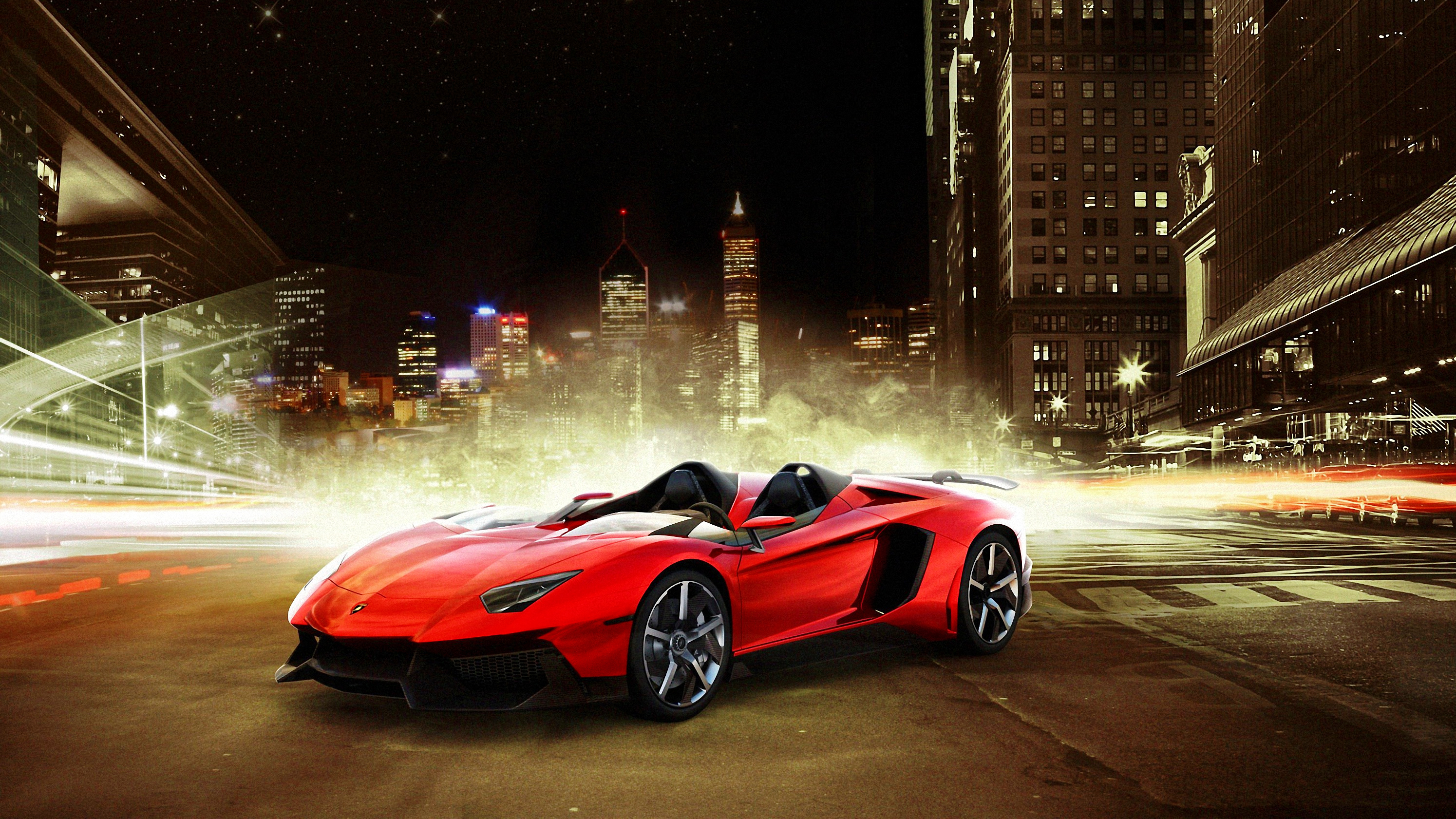 Lamborghini Aventador Concept Car Lamborghini Car Vehicle Sport Car Convertible Red Car City Night 2989x1681