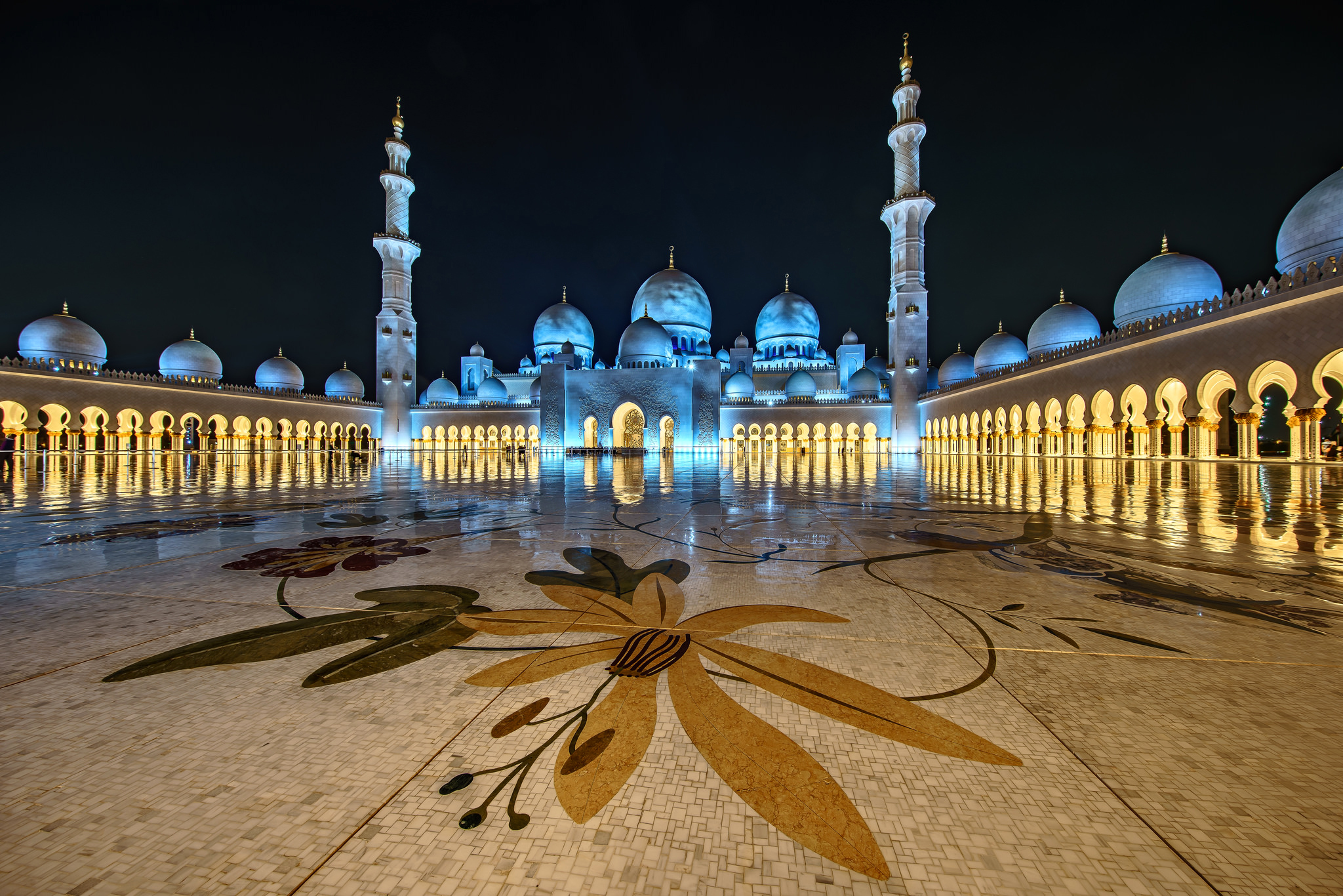 Sheikh Zayed Grand Mosque Architecture Light Night Abu Dhabi United Arab Emirates Dome Mosque 2048x1366
