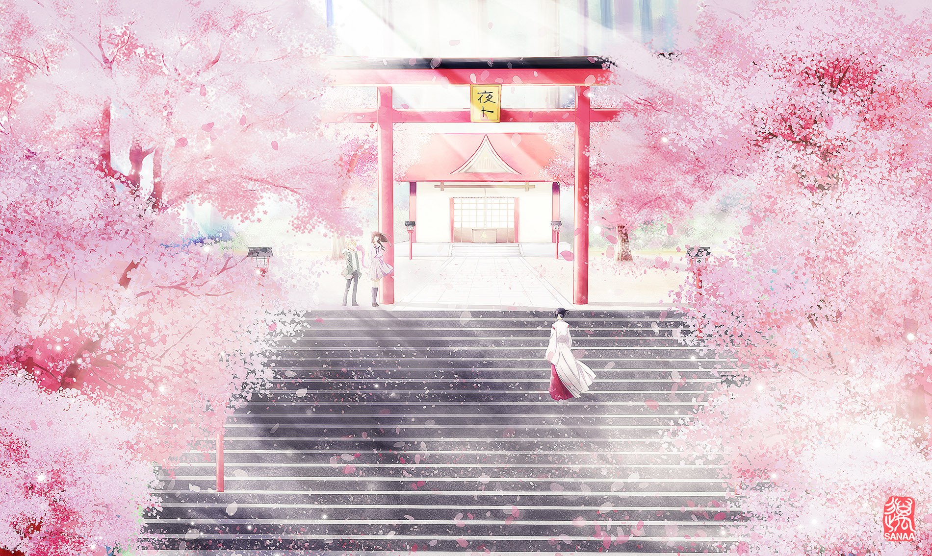 Yato Noragami Noragami Yukine Noragami Long Hair Brown Hair Shrine Dress Cherry Blossom Petal 1900x1135