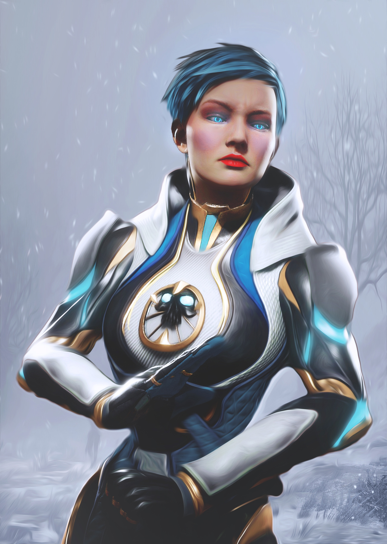 Mortal Kombat Mortal Kombat 11 Frost Mortal Kombat Snow Glowing Eyes Robotic Red Lipstick Oil Painti 1280x1799