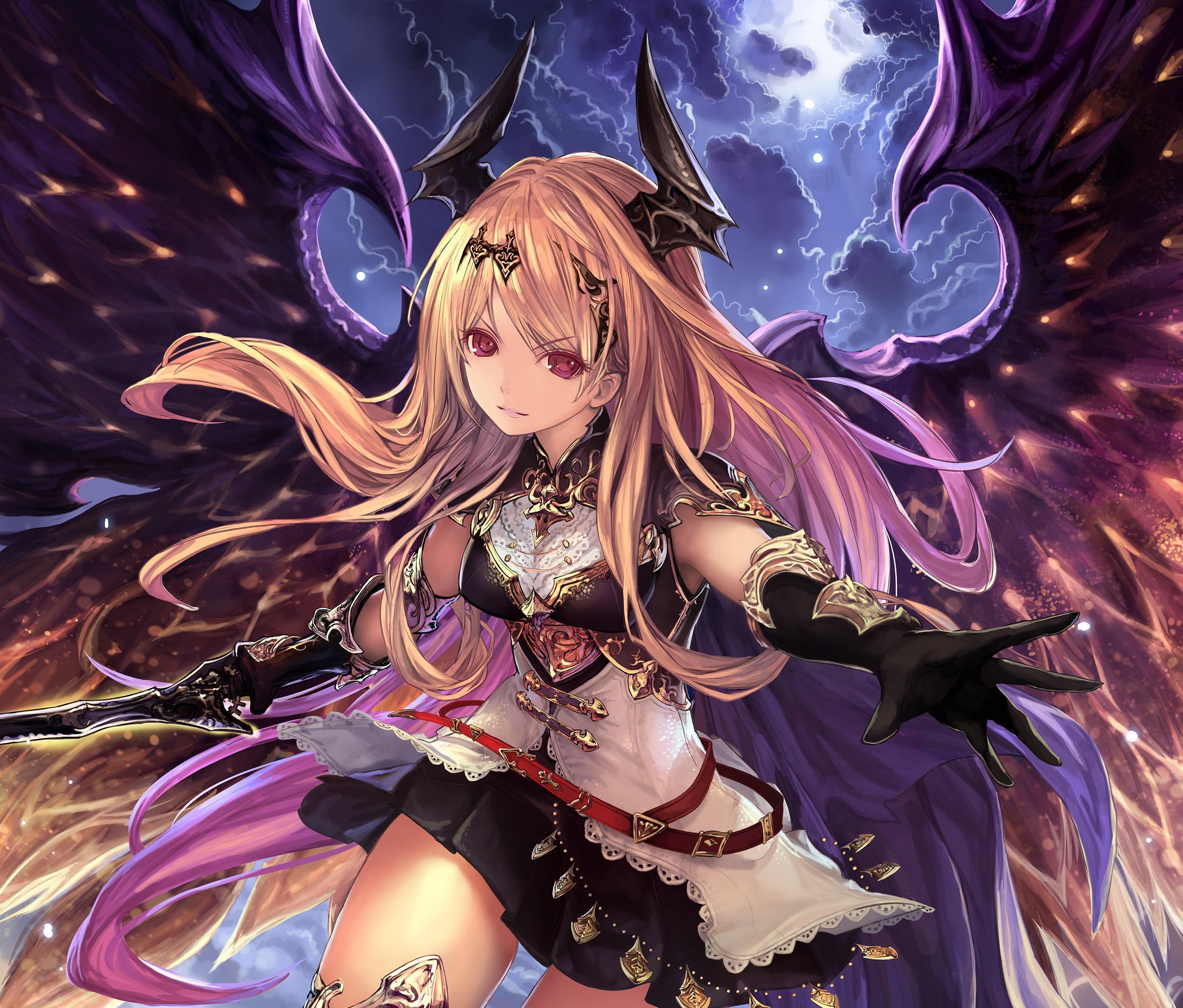 Shingeki No Bahamut Girl Wings Horns Blonde Red Eyes Dark Angel Olivia 2500x2130