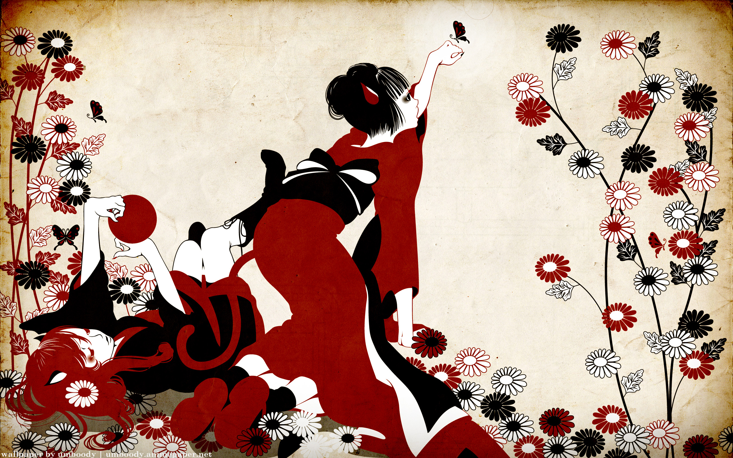 Artistic Flower Geisha Girl Red Woman 2560x1600