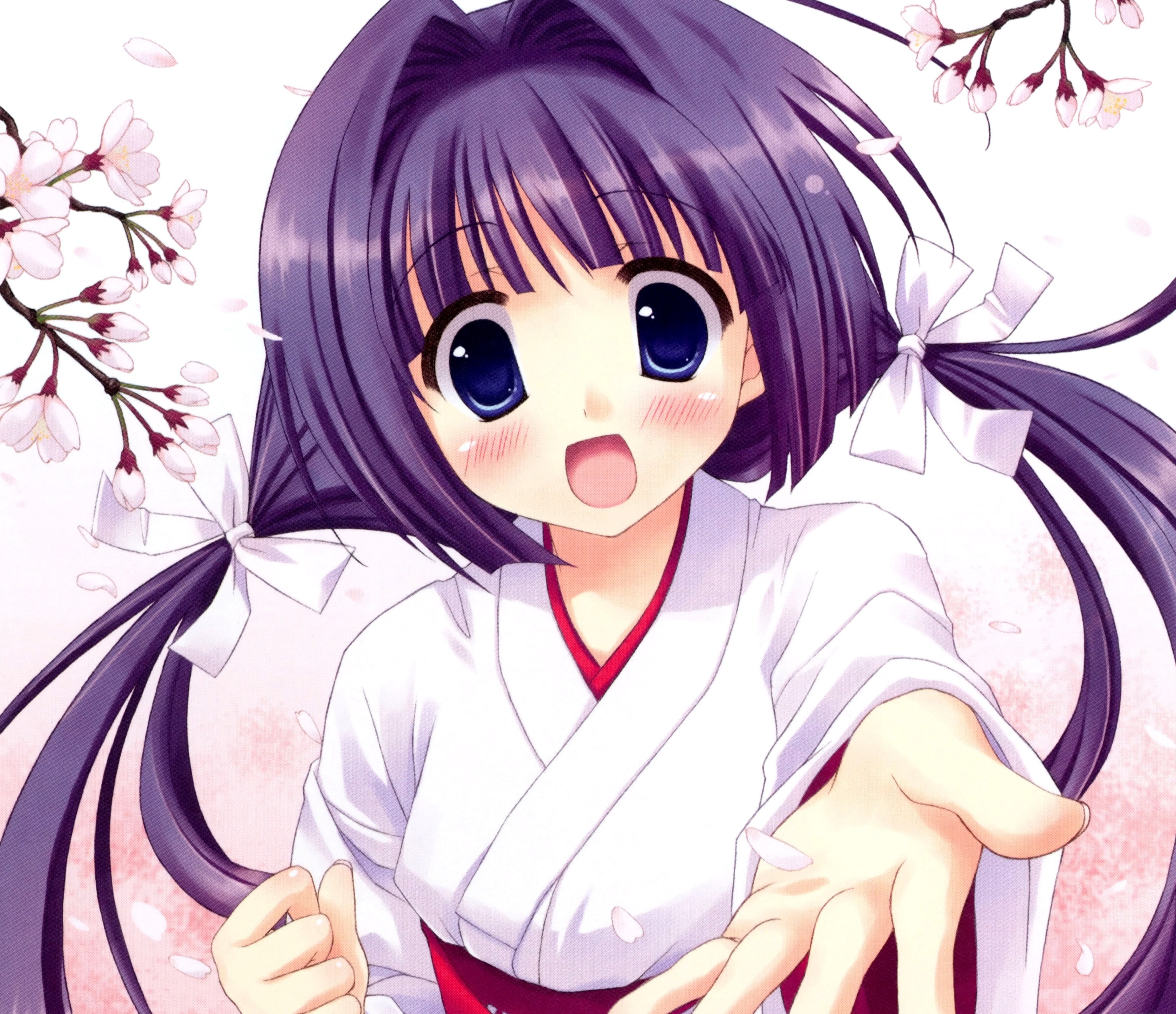 Miko Outfit Purple Hair Blue Eyes Cherry Blossom 3712x3200
