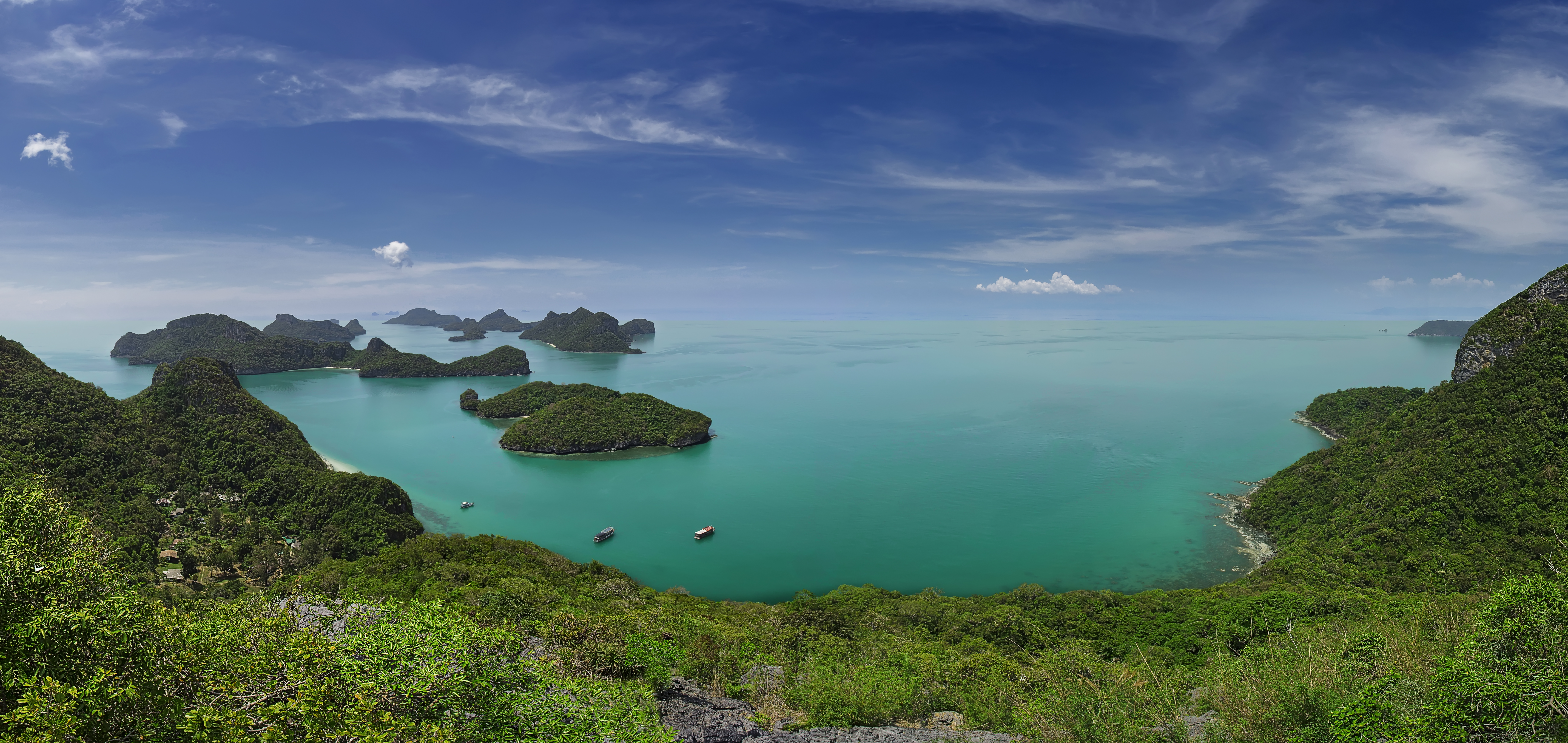 Ang Thong Islet Lagoon Ocean Panorama Sea Seascape Sky Thailand Tropics 8857x4196