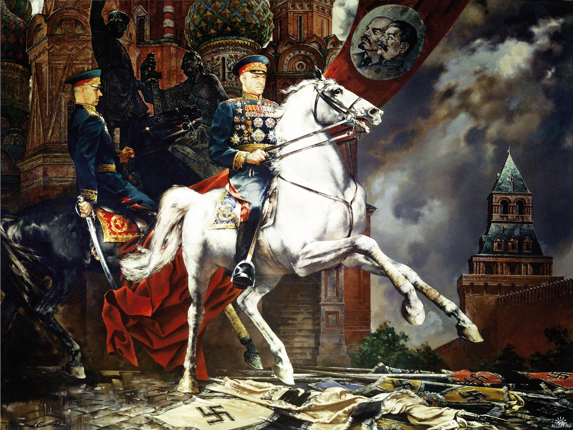 Victory Day Rokossovsky Kremlin Painting Artistic Horse Russian Russia 2001x1500