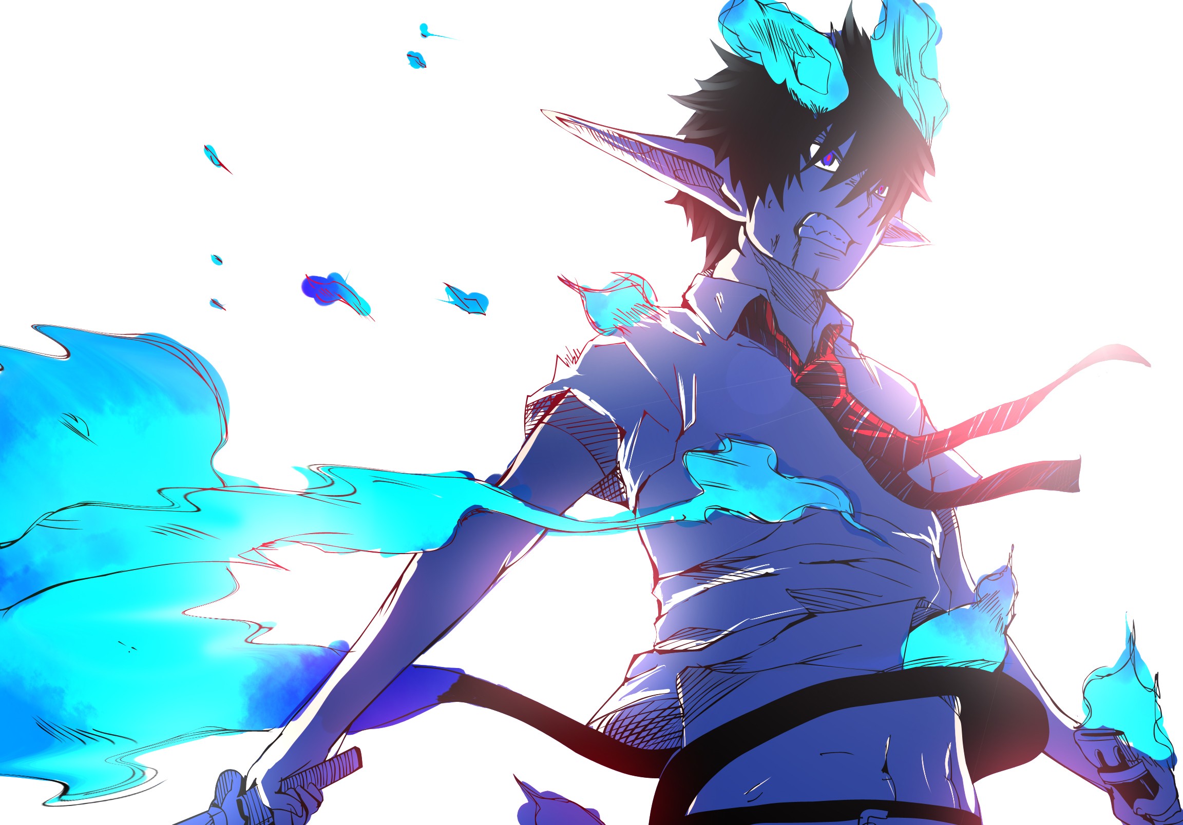 Ao No Exorcist Blue Exorcist Boy Devil Fire Kurikara Blue Exorcist Pointed Ears Rin Okumura Tie 2304x1608