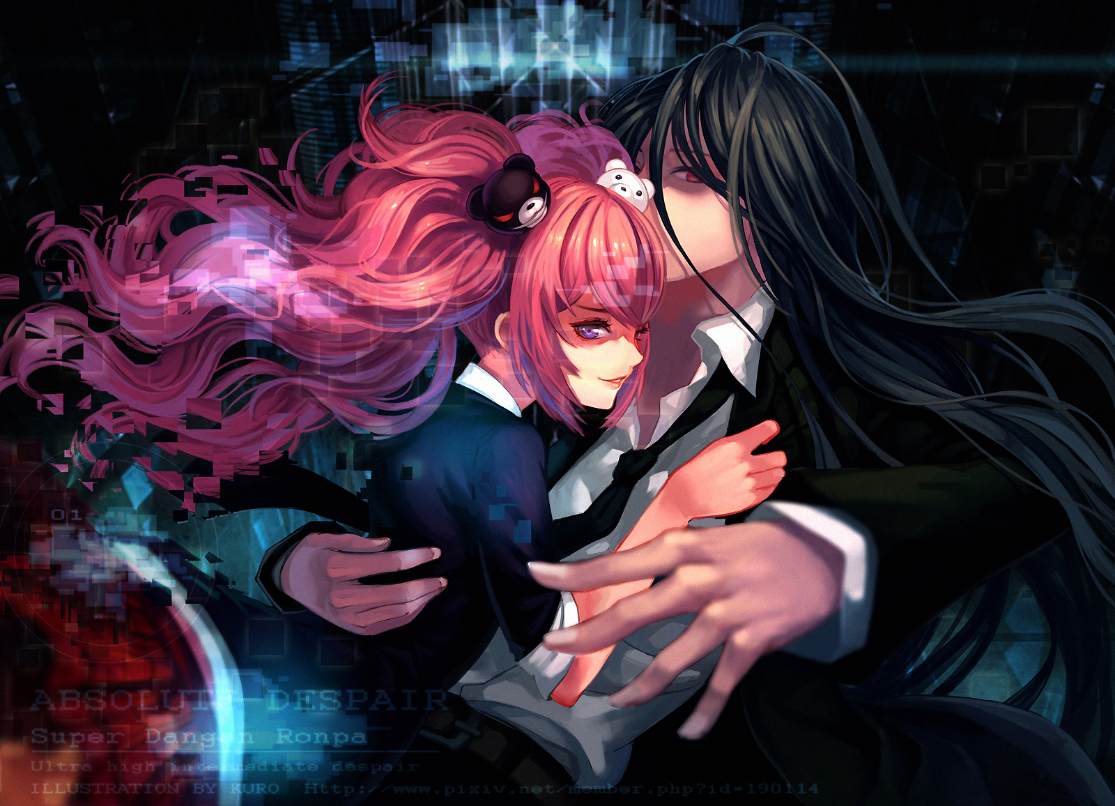 Black Hair Danganronpa Izuru Kamukura Junko Enoshima Long Hair Pink Eyes Pink Hair Red Eyes Twintail 1600x1156