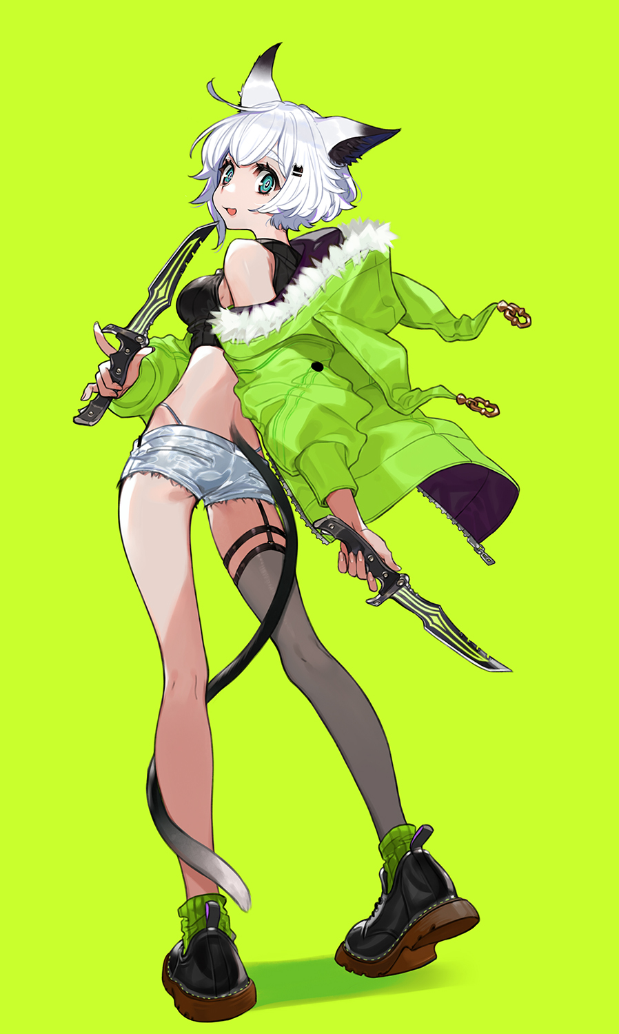 Anime Anime Girls Digital Art Artwork 2D Portrait Display Vertical Green Background Cat Girl Animal  898x1500