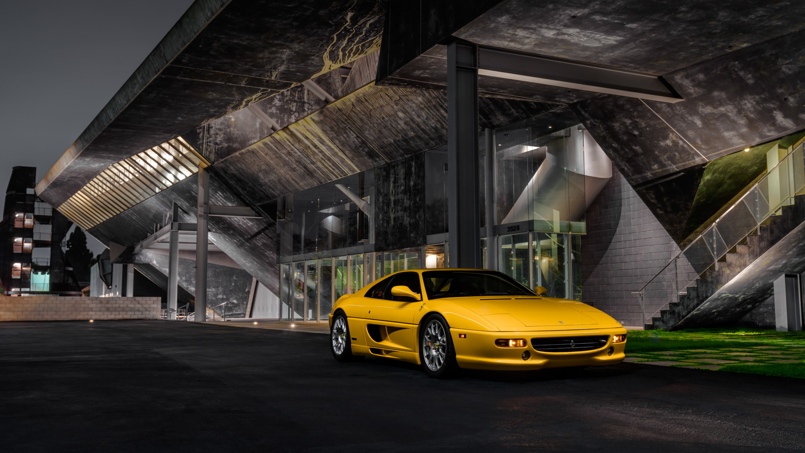 Ferrari F355 Yellow Cars Italian Cars Night 2560x1440