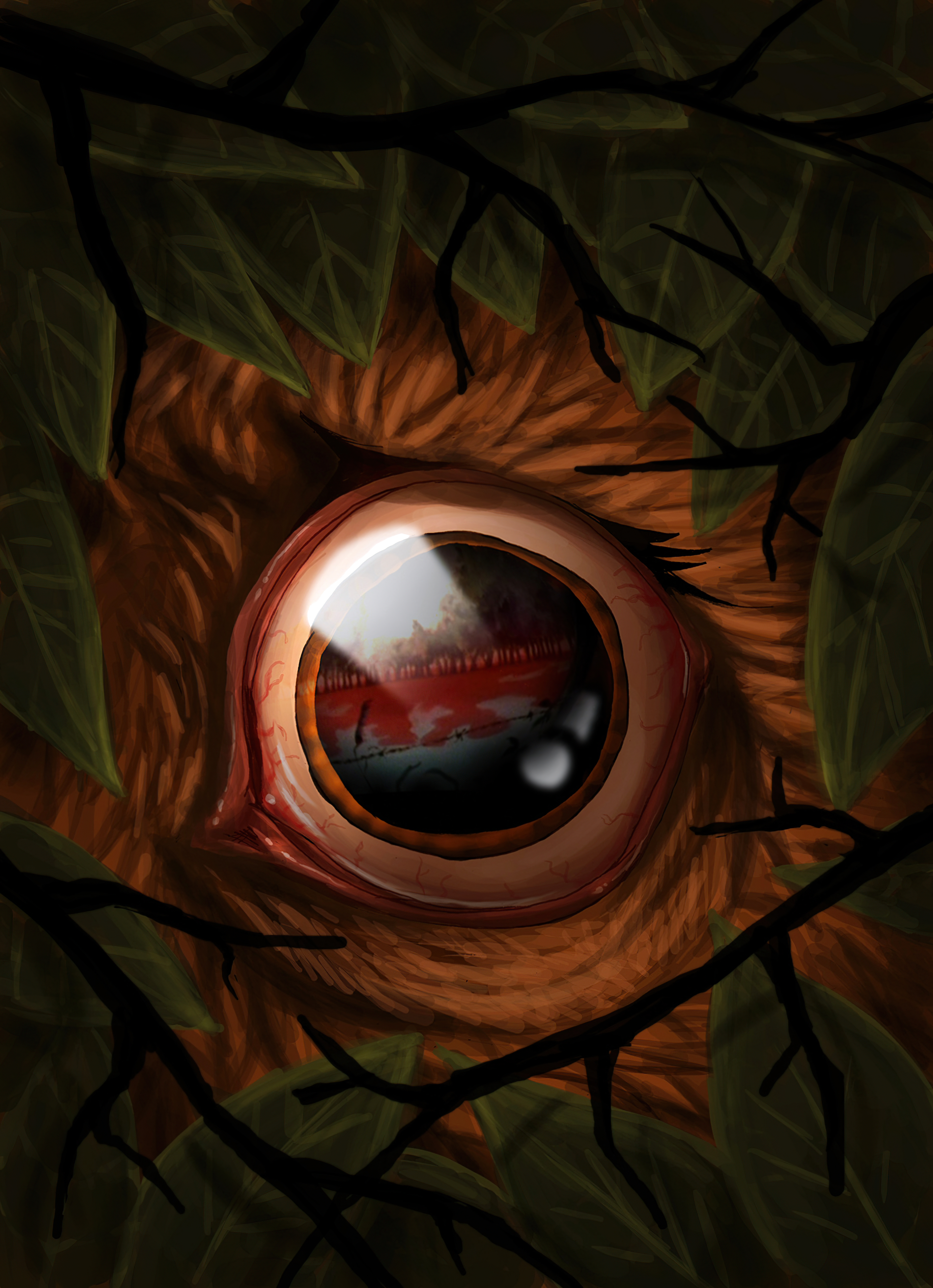 Rabbits Eyeball Animals 2D Artwork Digital Art Leaves Portrait Display Watership Down 3600x4972