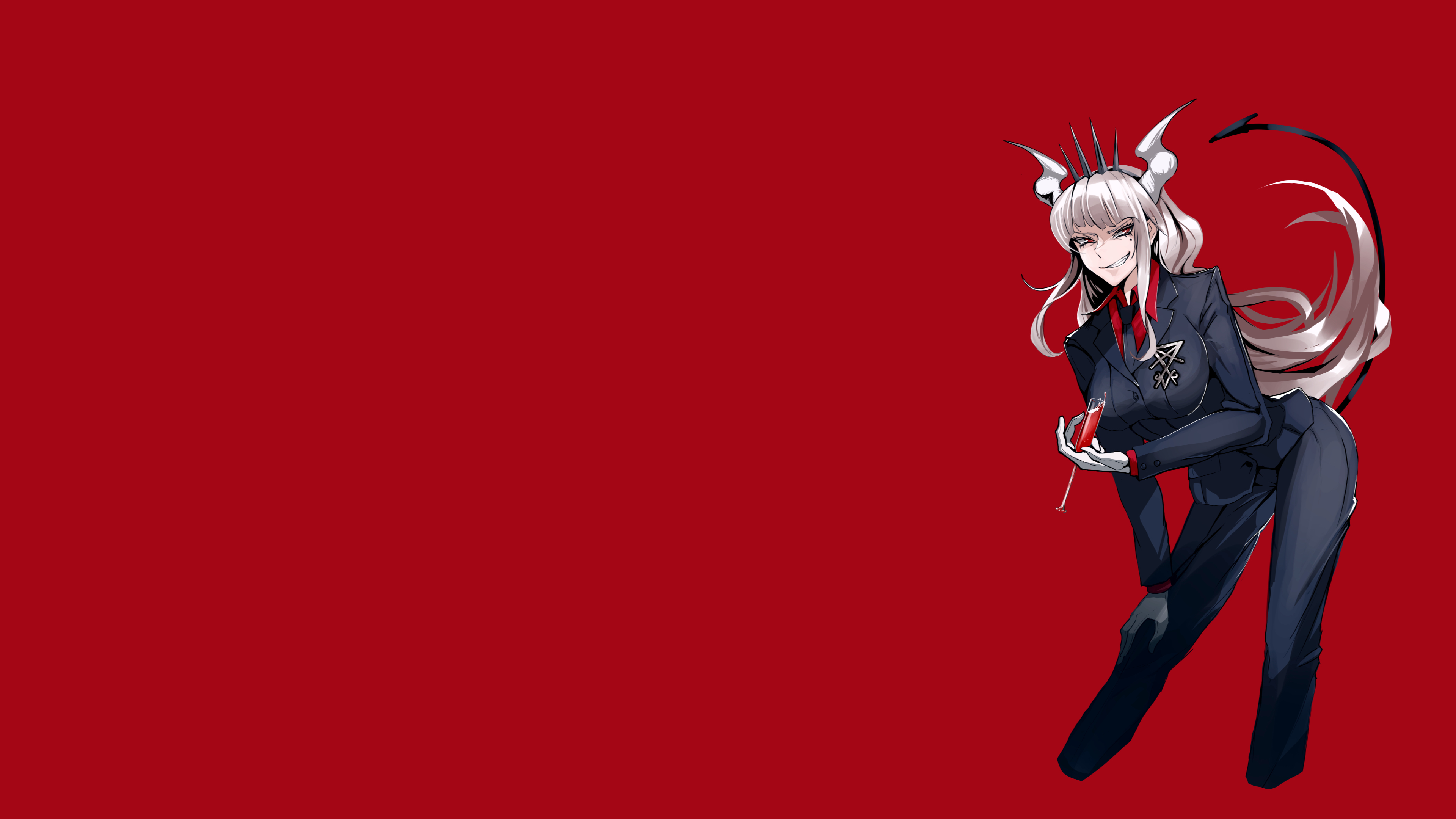 Helltaker Lucifer Helltaker Red Background Horns Tail Anime Anime Girls 3840x2160