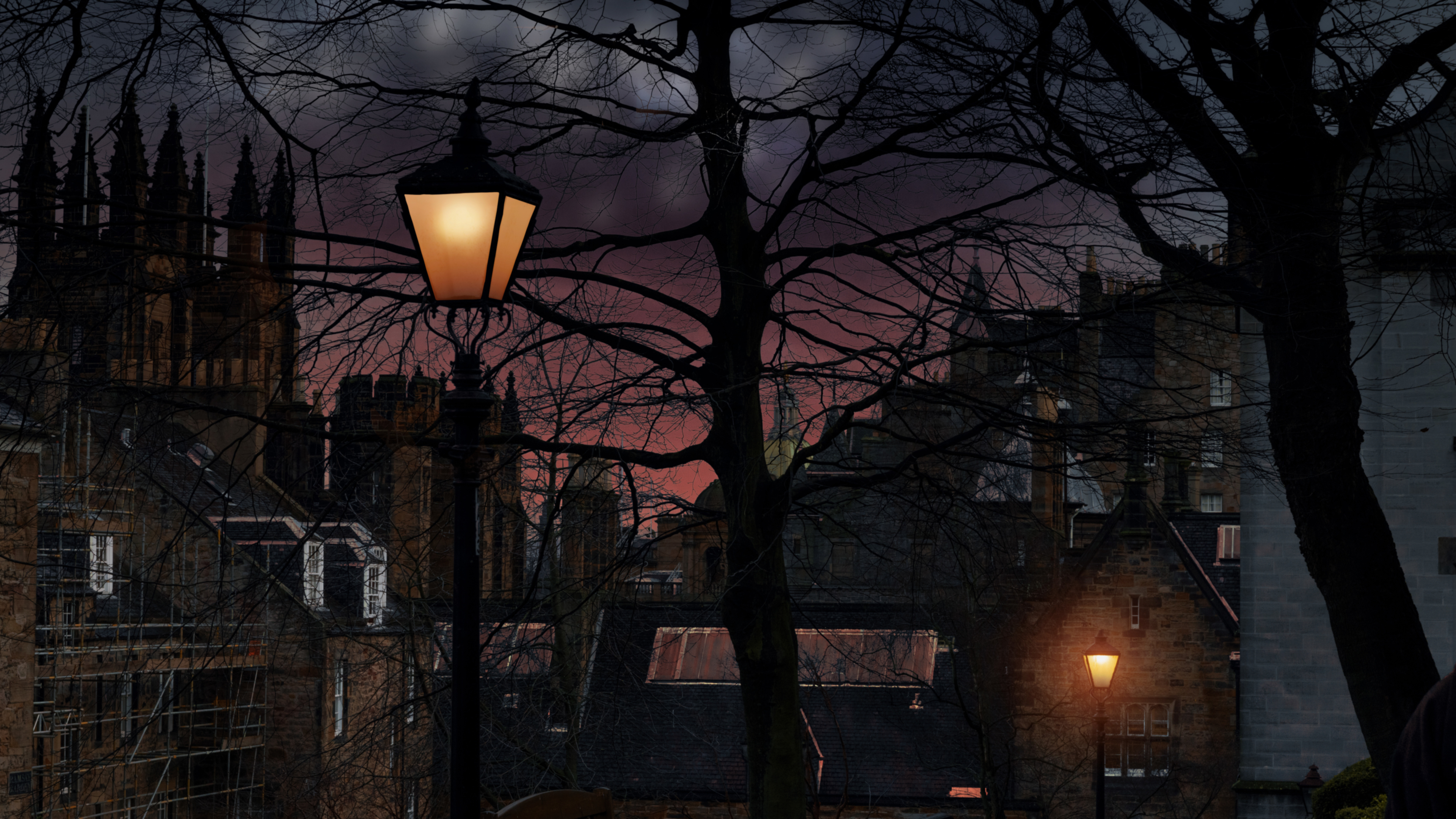 Scotland Edinburgh Dusk Lamp Castle 3840x2160