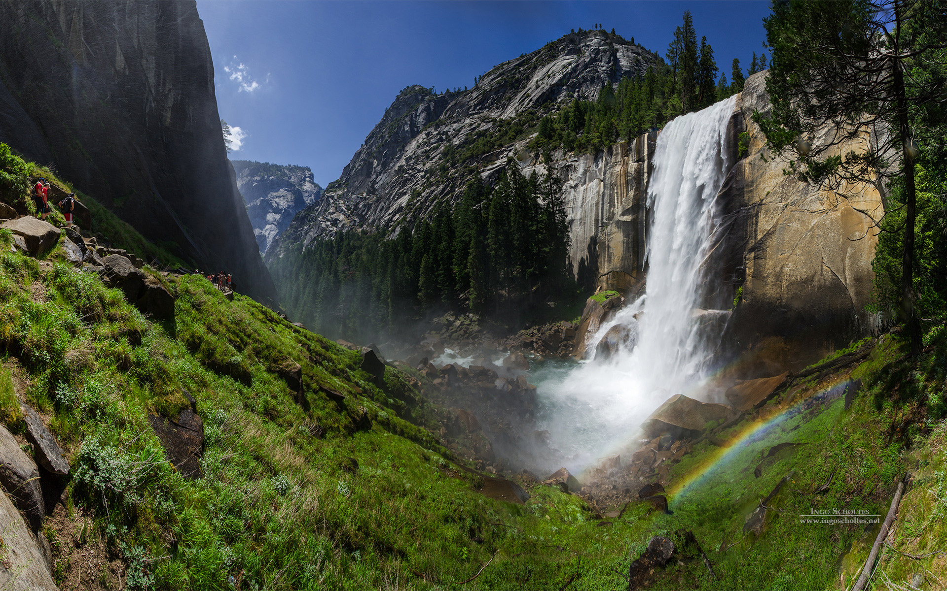 Vernal Fall Merced River Yosemite National Park California Earth Waterfall Rainbow Mountain Tree Roc 1920x1200