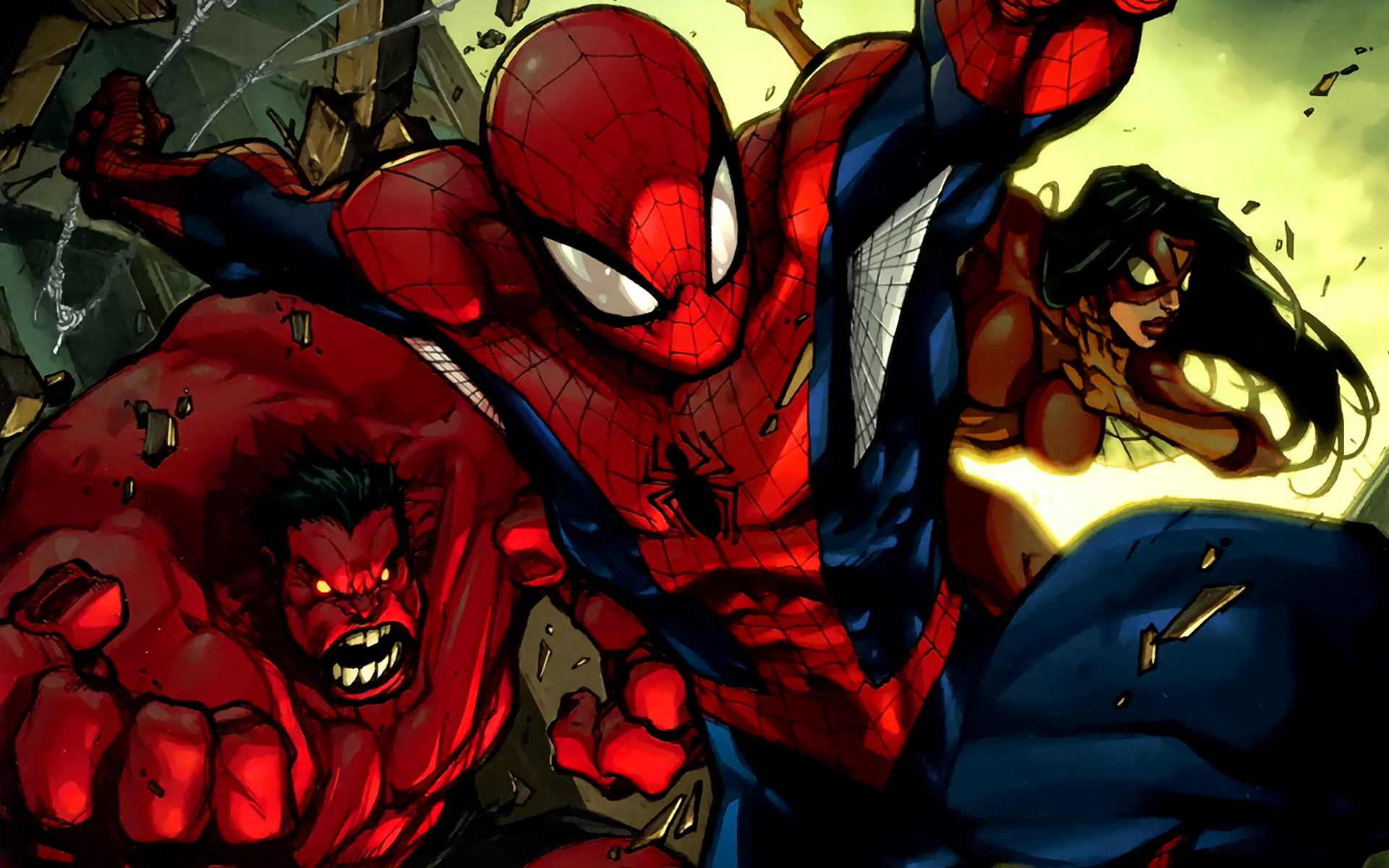 Spider Man Spider Woman Red Hulk Marvel Comics 1920x1200