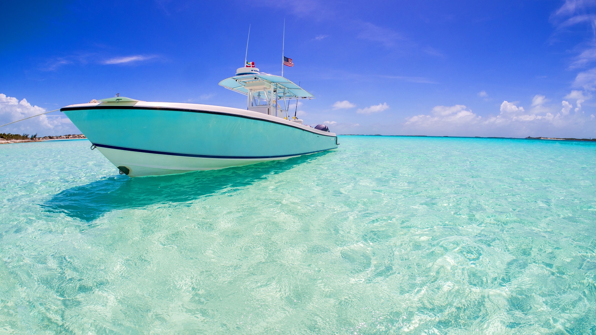 Blue Ocean Speed Boat Turquoise Vehicle 1920x1080